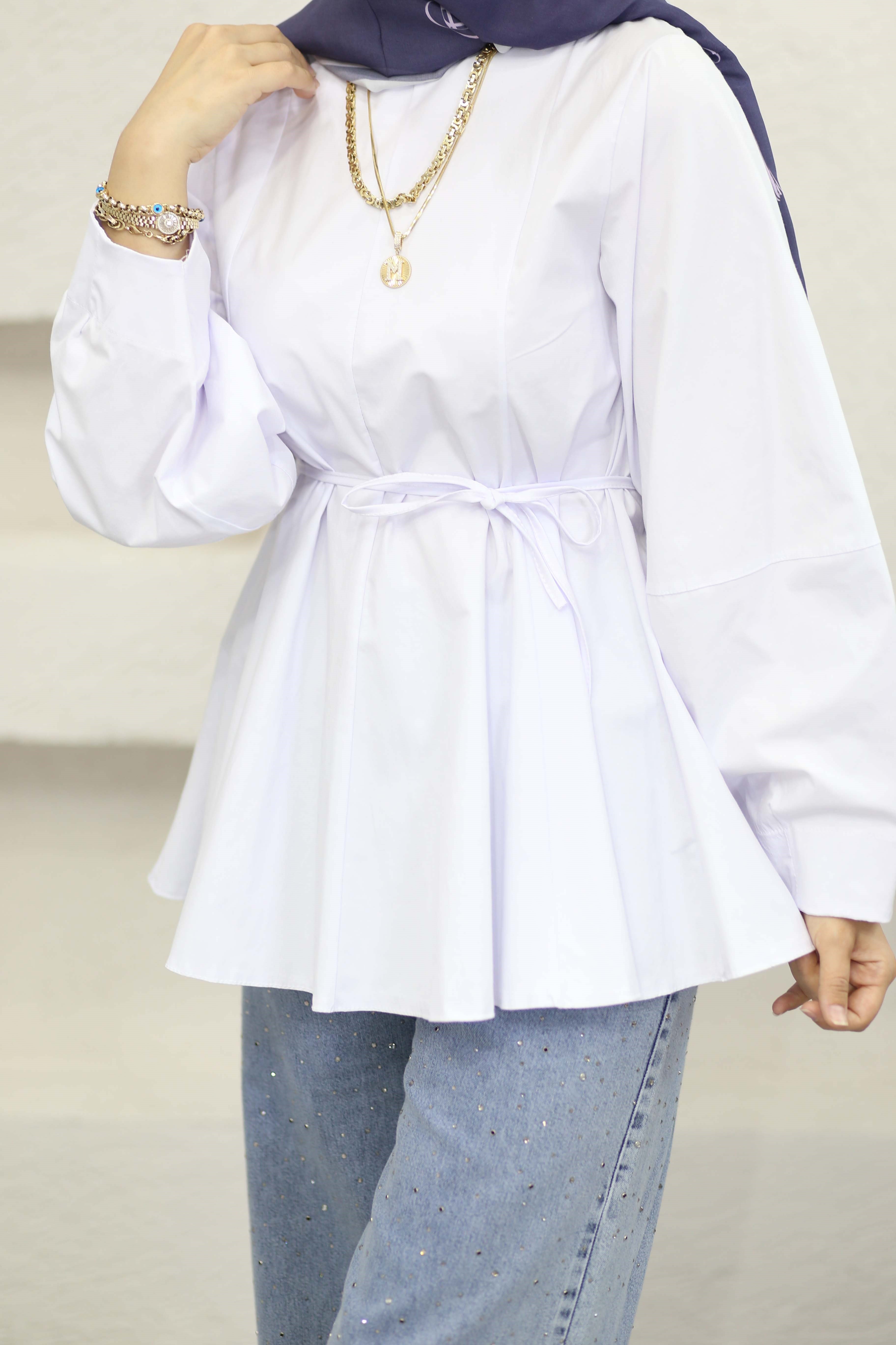 Balon Kol Tunik Beyaz 1367