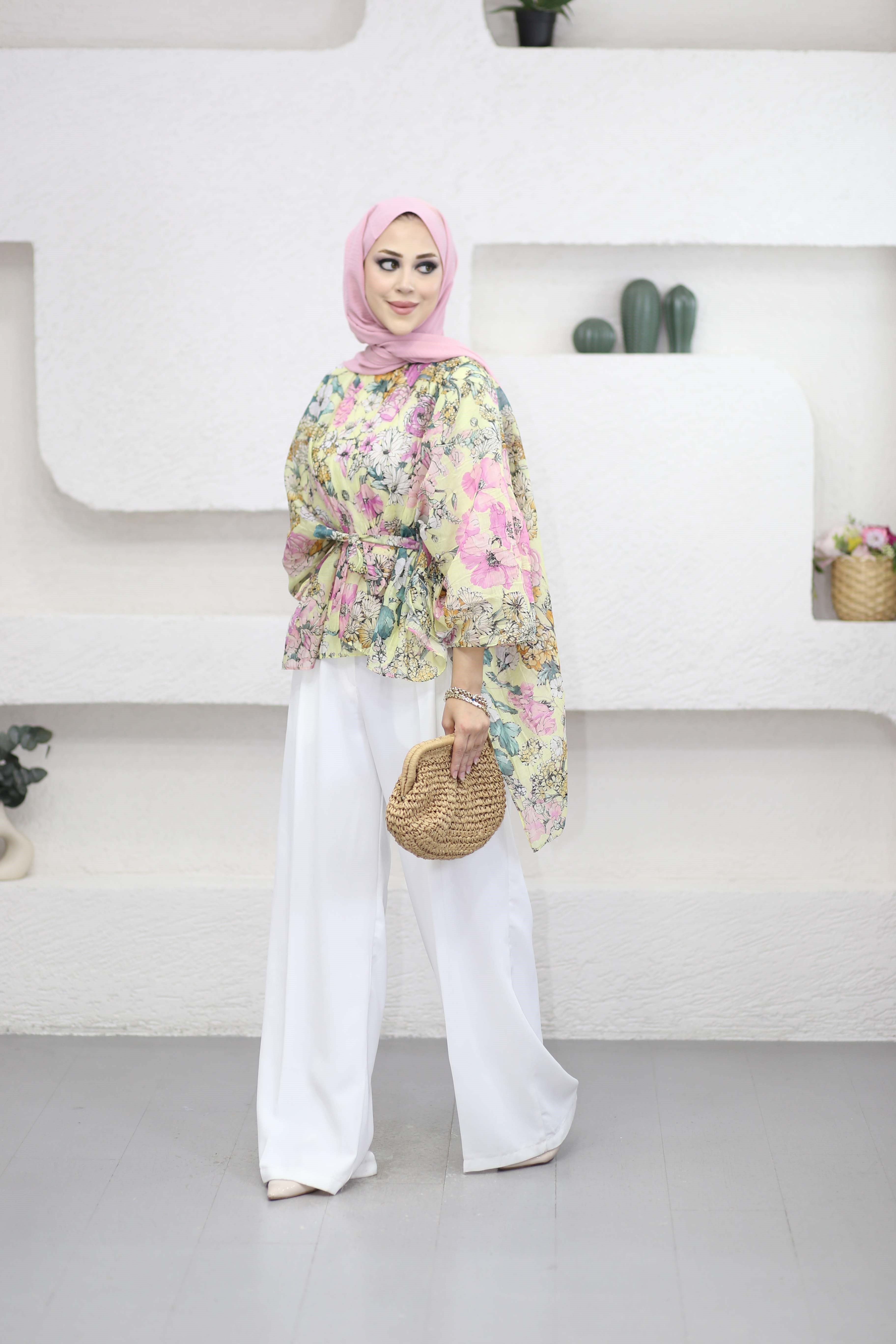 Çiçekli Bluz Pudra 5441