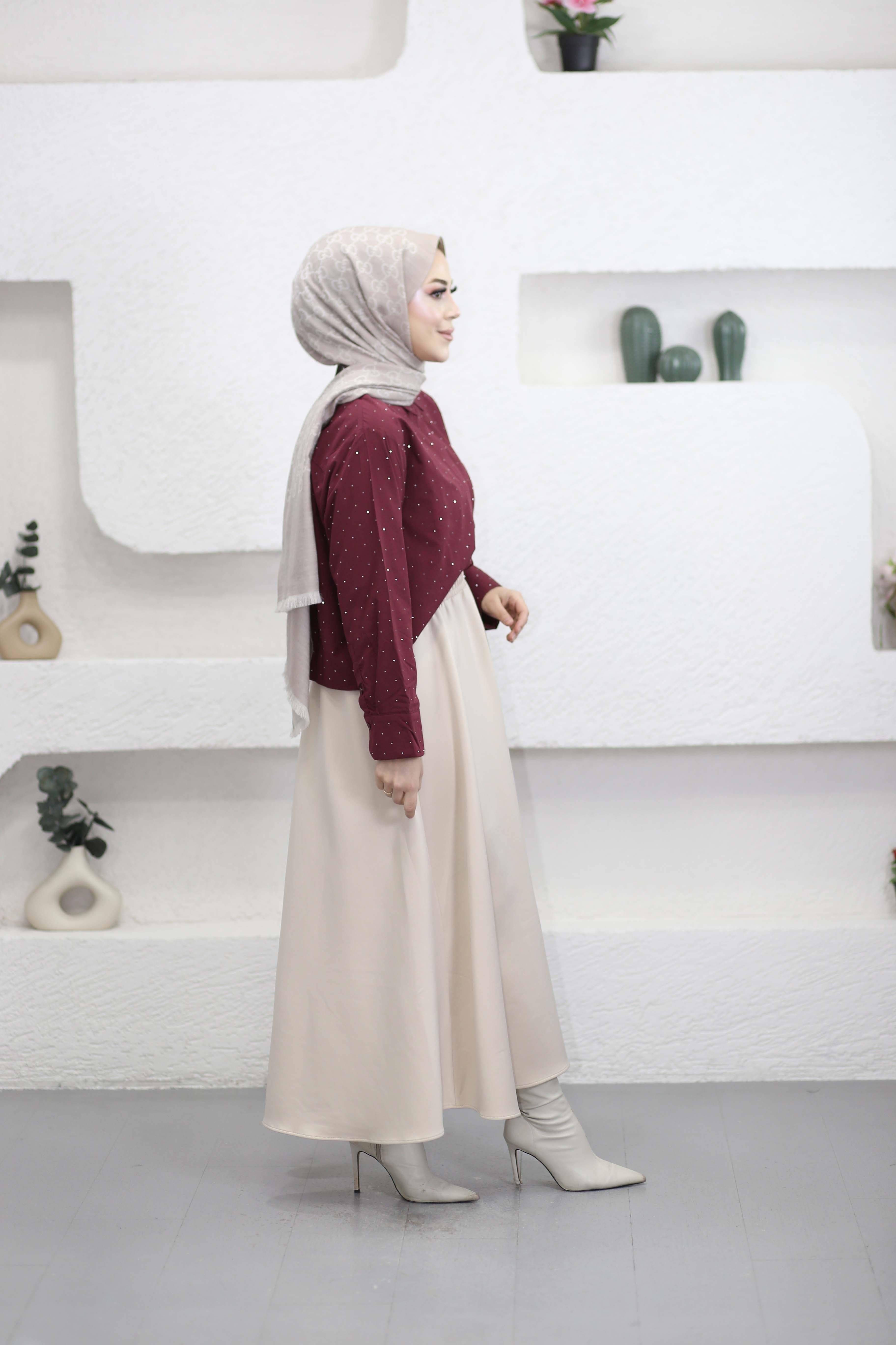 Taş İşlemeli Gömlek Bordo 25162