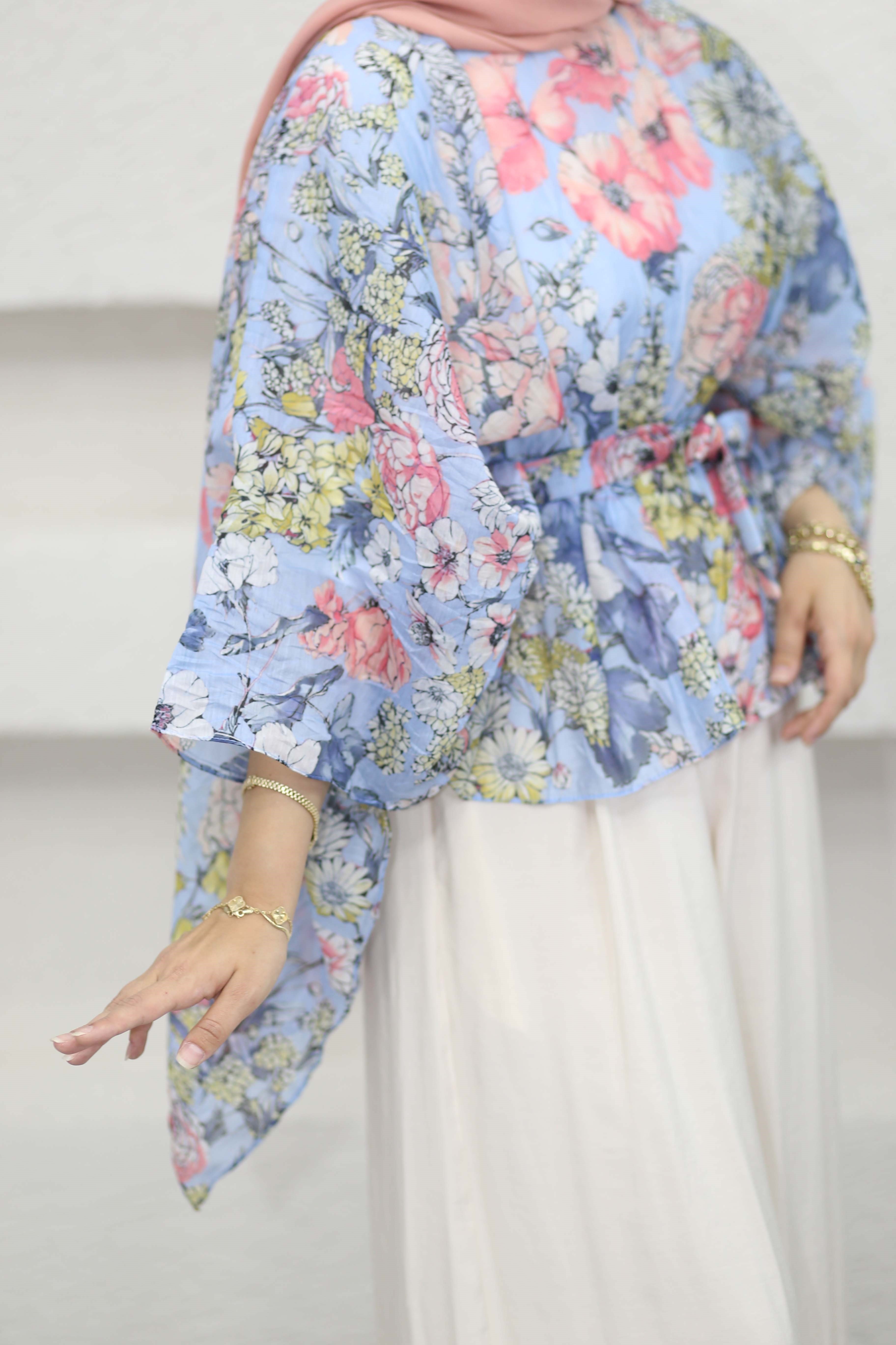 Çiçekli Bluz Mavi 5441