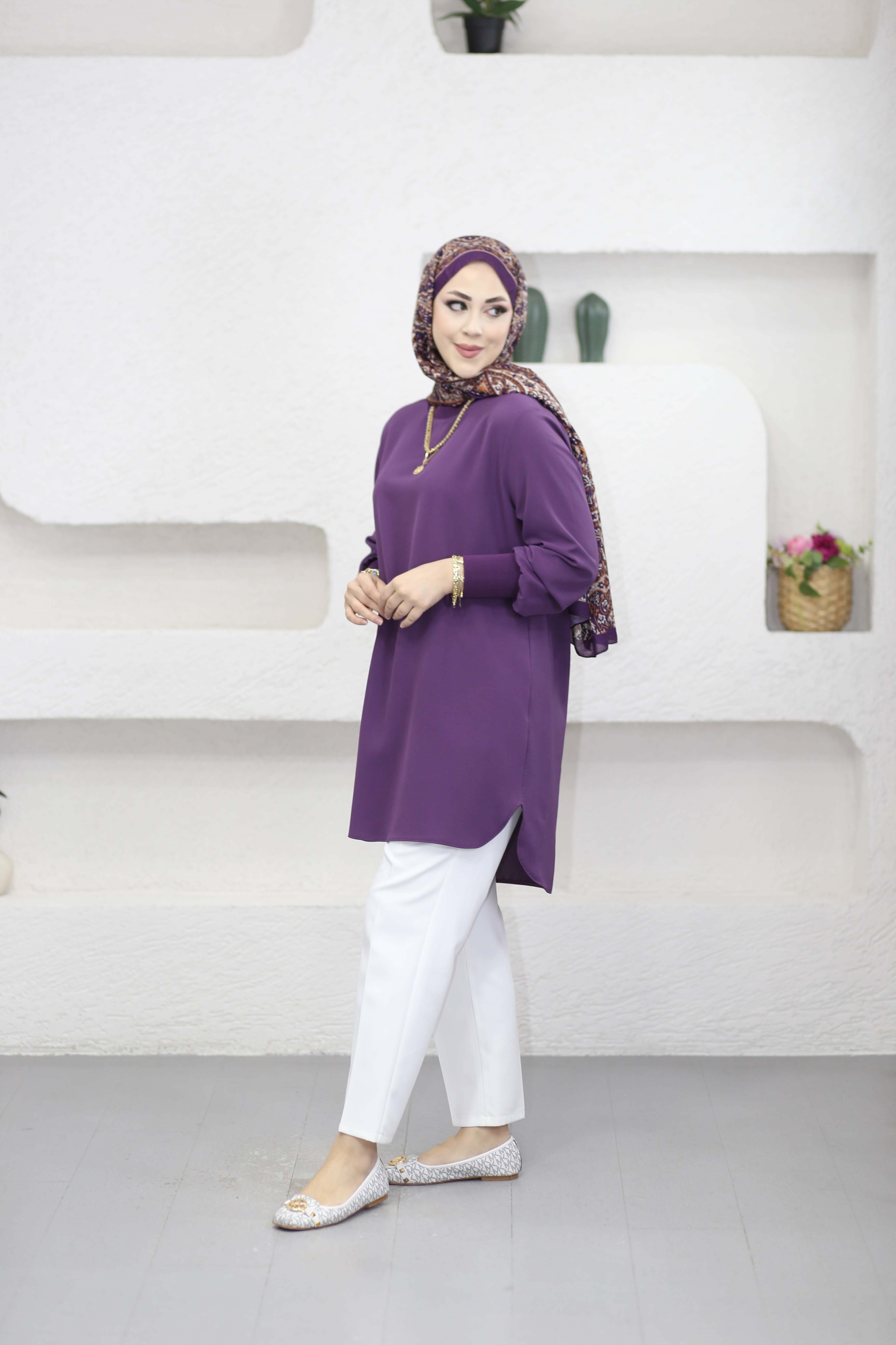 Basıc Krep Tunik Mor 4401