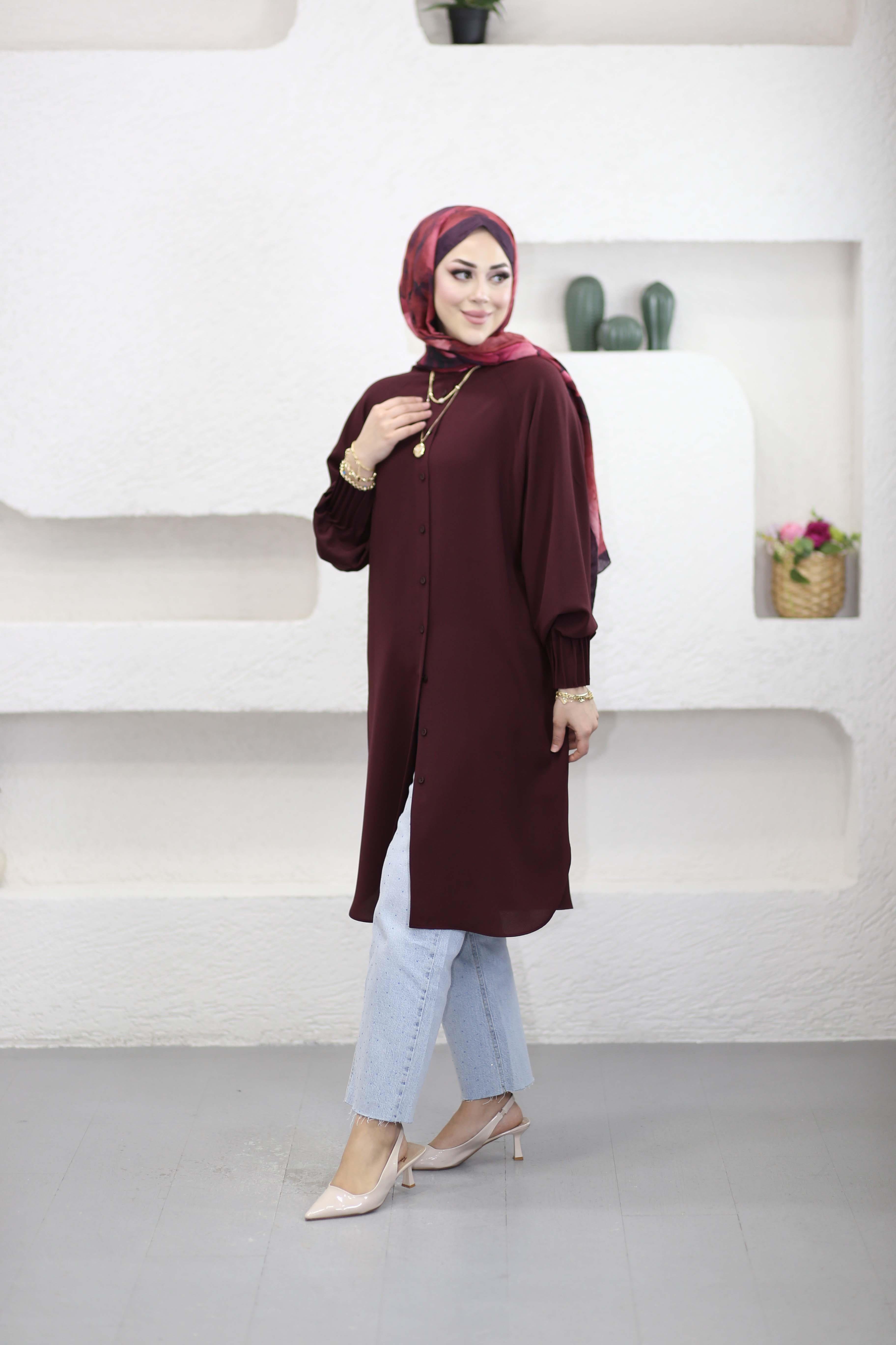 Kolları Nervüllü Tunik Bordo 1176