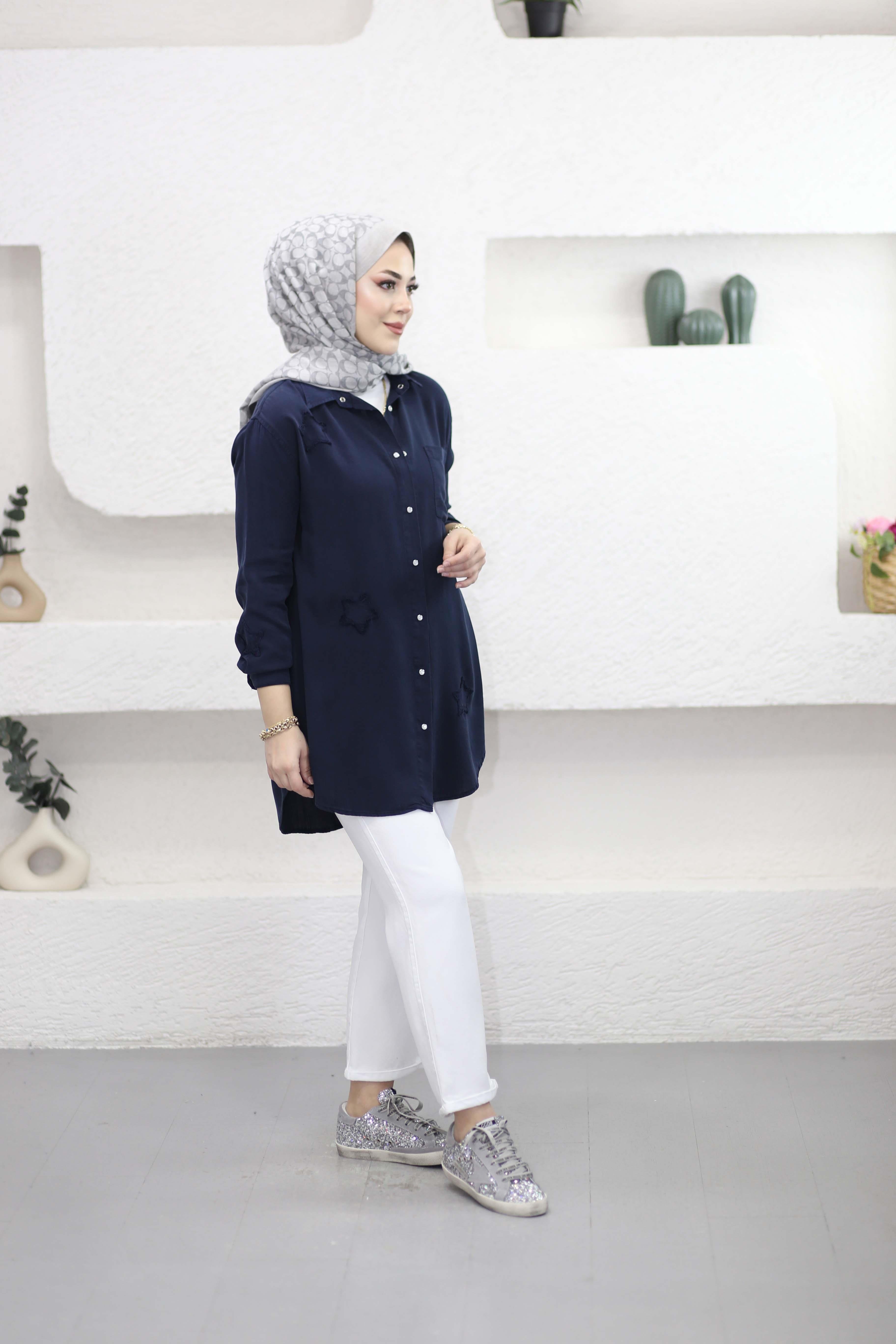 Yıldız Tencel Gömlek Lacivert 7343