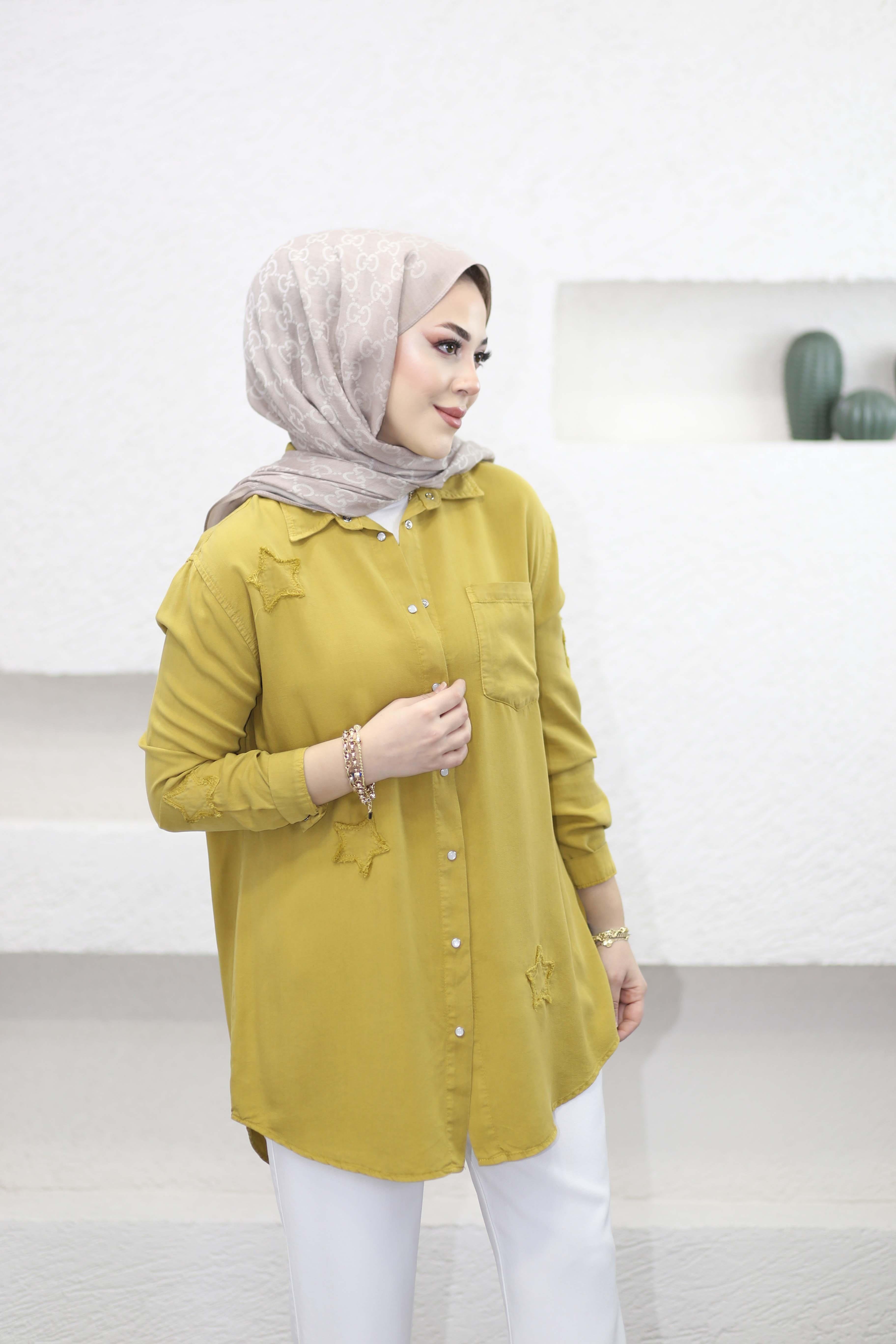 Yıldız Tencel Gömlek Yağ Yeşili 7343