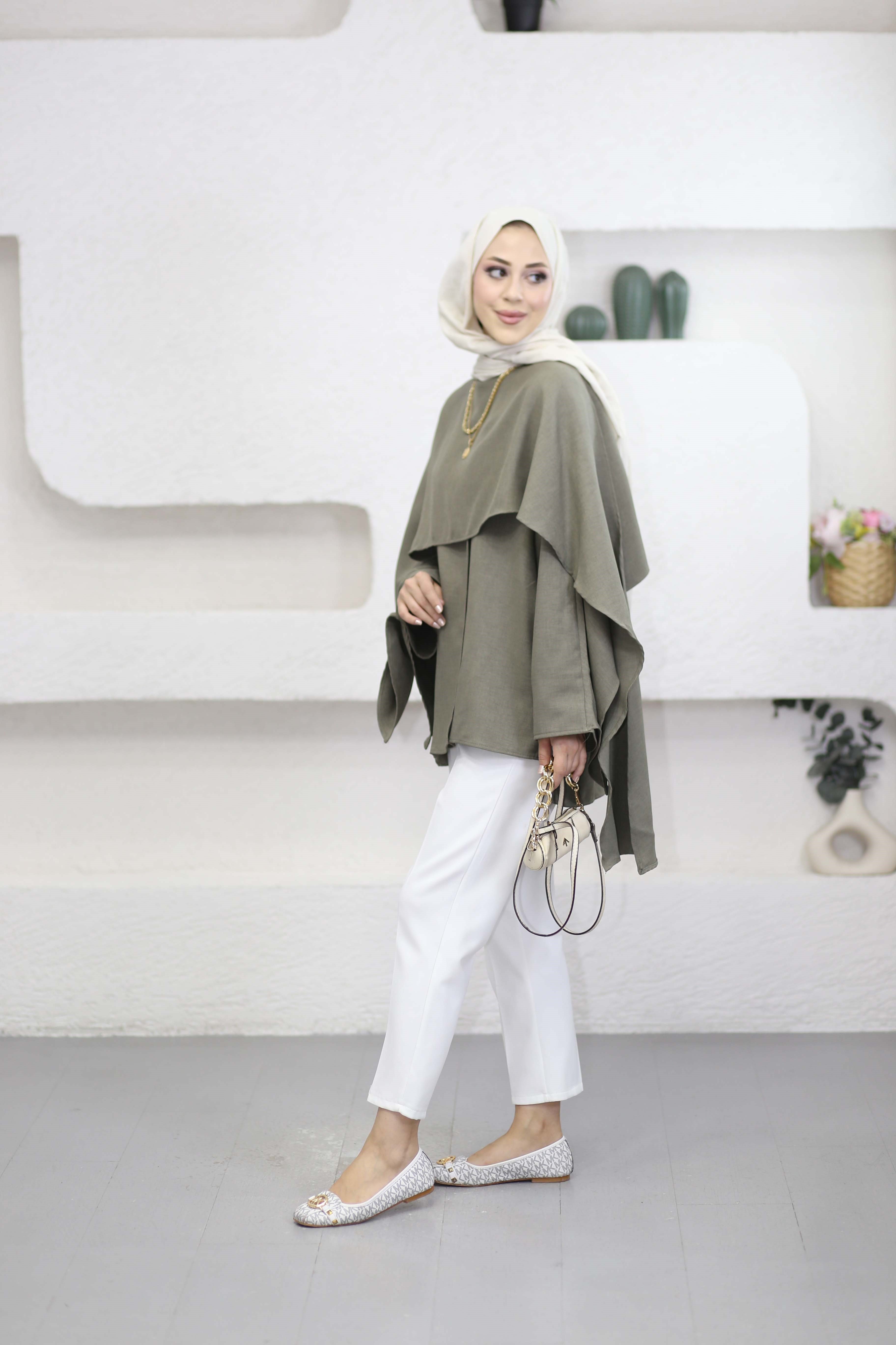 Pelerin Detaylı Tunik Haki 26136