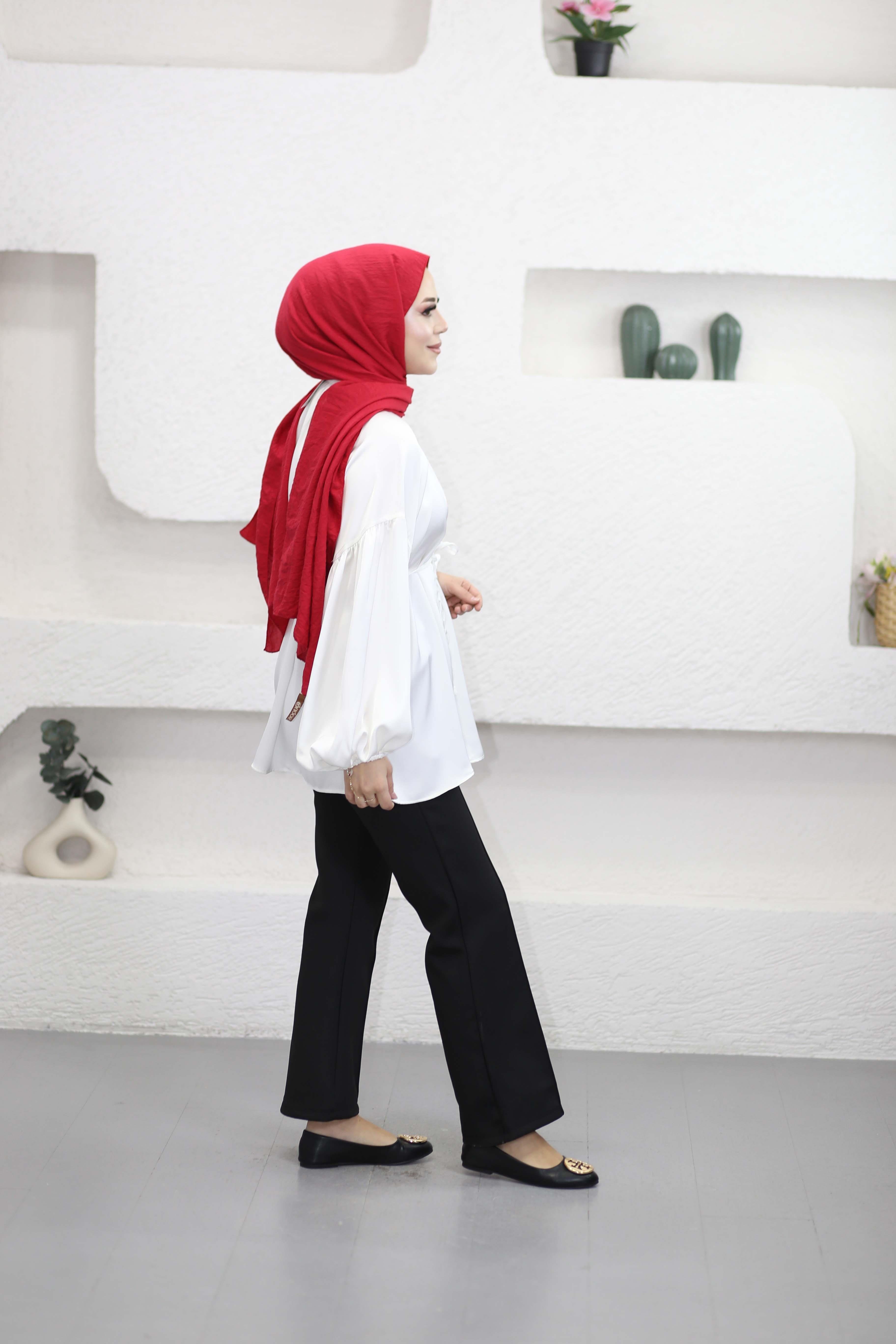 Birit Detaylı Saten Gömlek Beyaz 26115