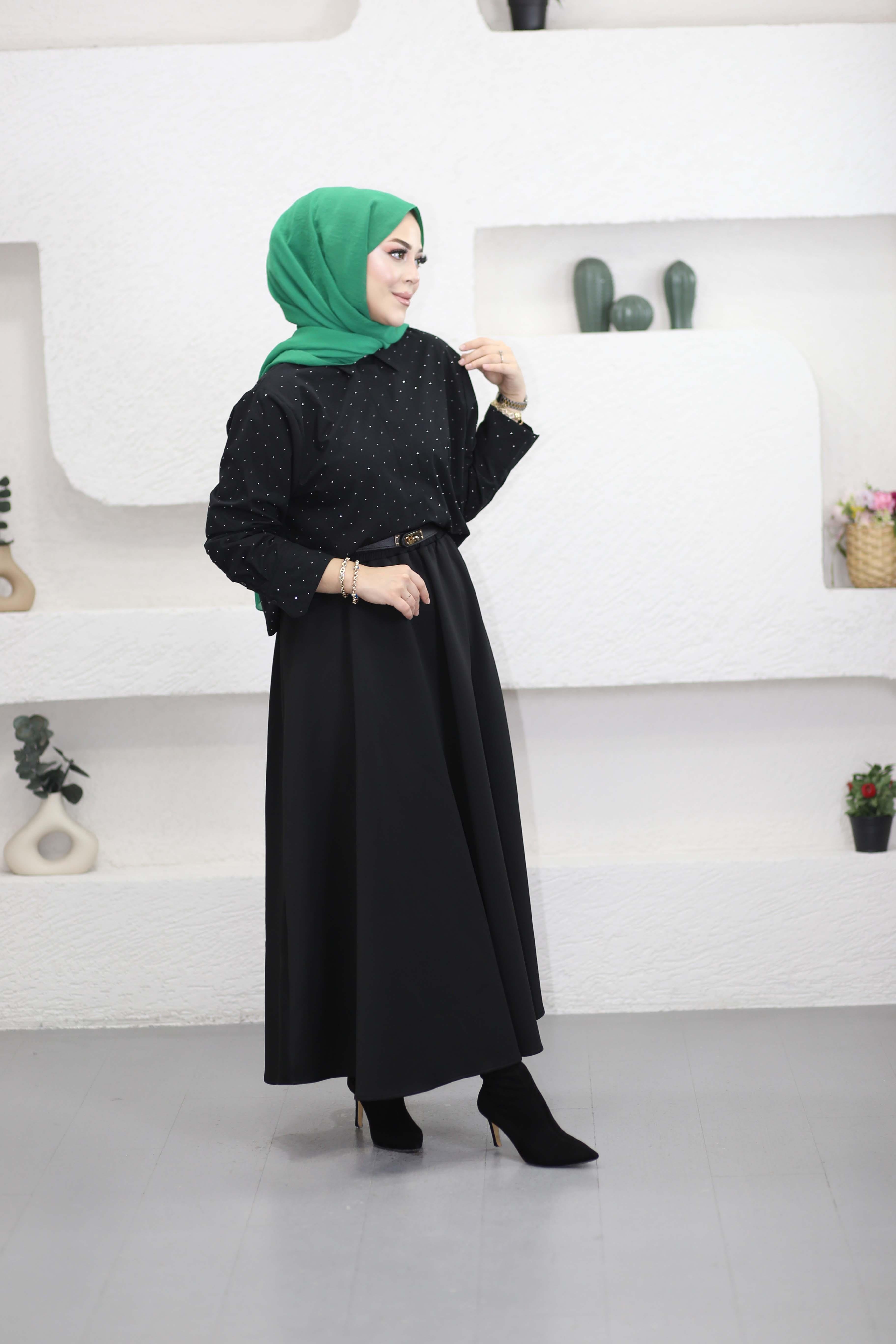 Taş İşlemeli Gömlek Siyah 25162