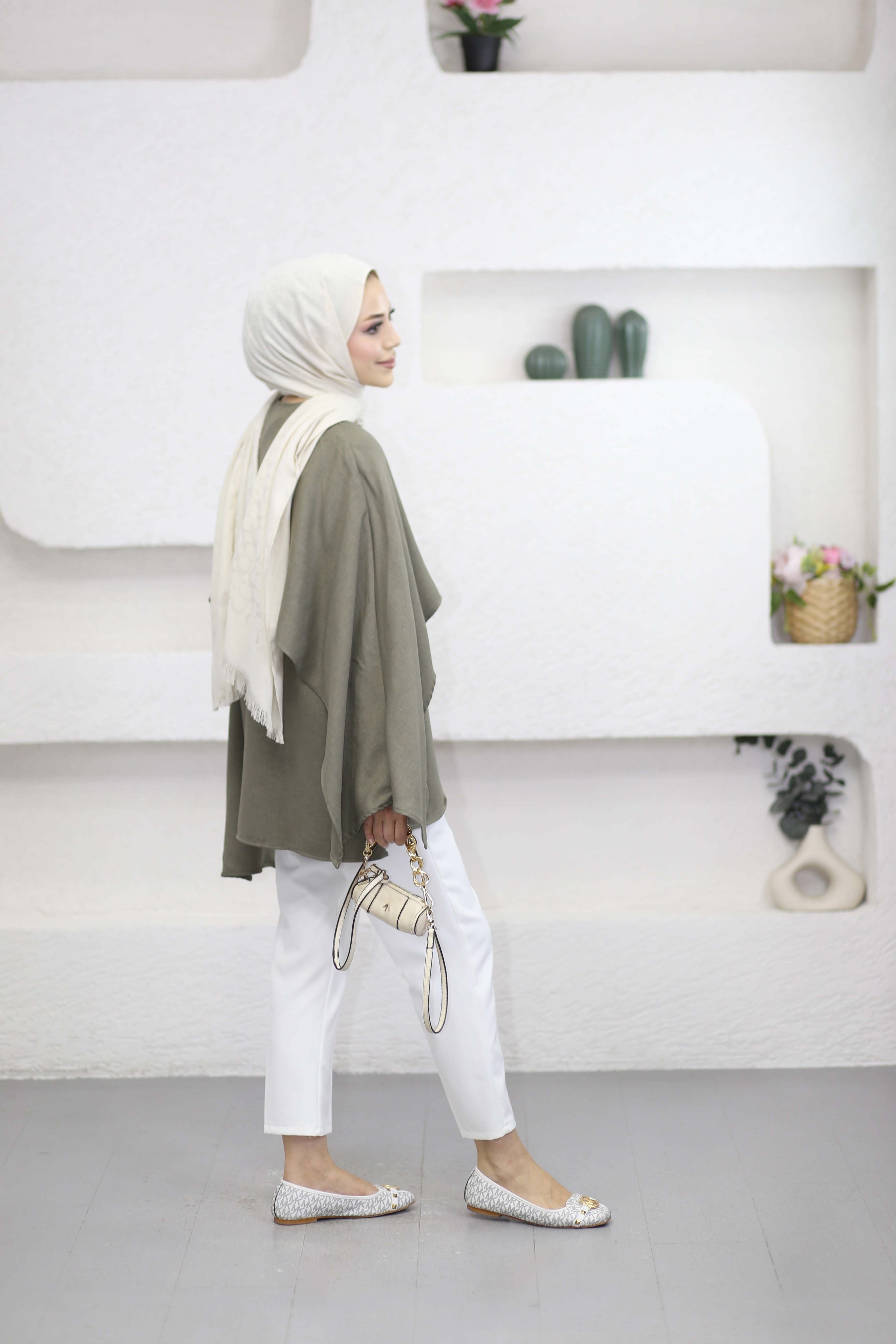 Pelerin Detaylı Tunik Haki 26136