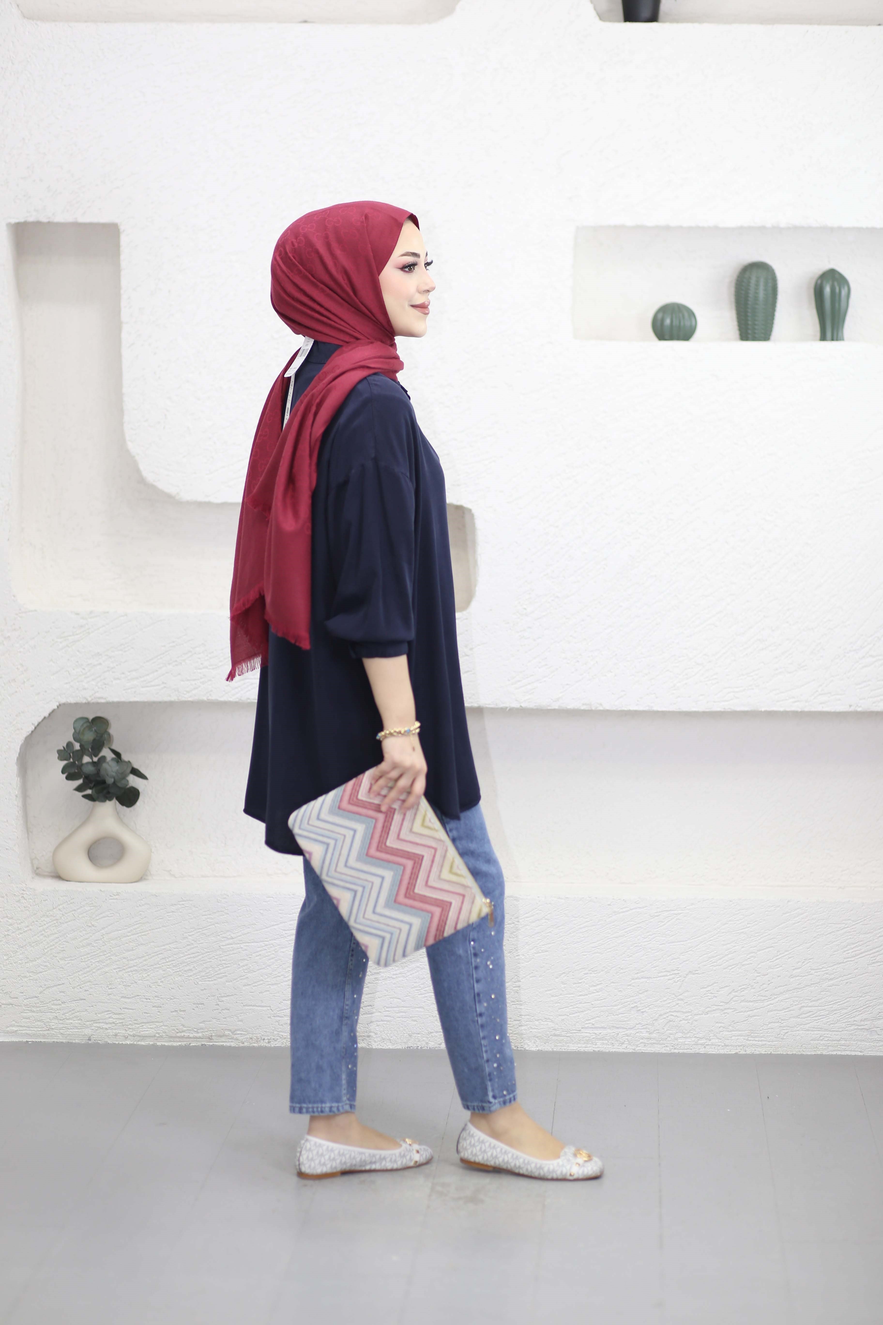 Yıkamalı Iyocell Gömlek Lacivert 36215