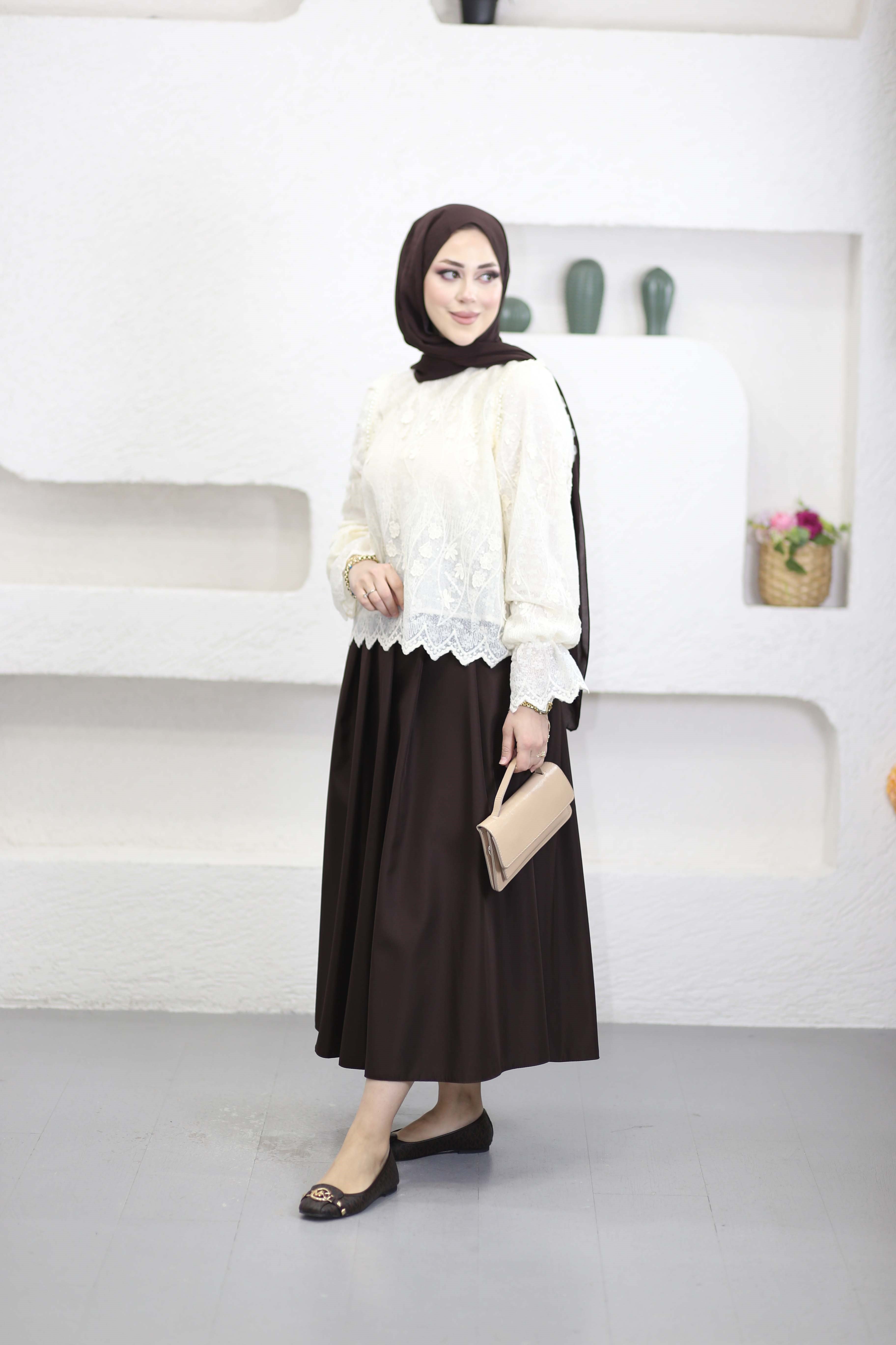 Natural tasarım bluz Krem 36914