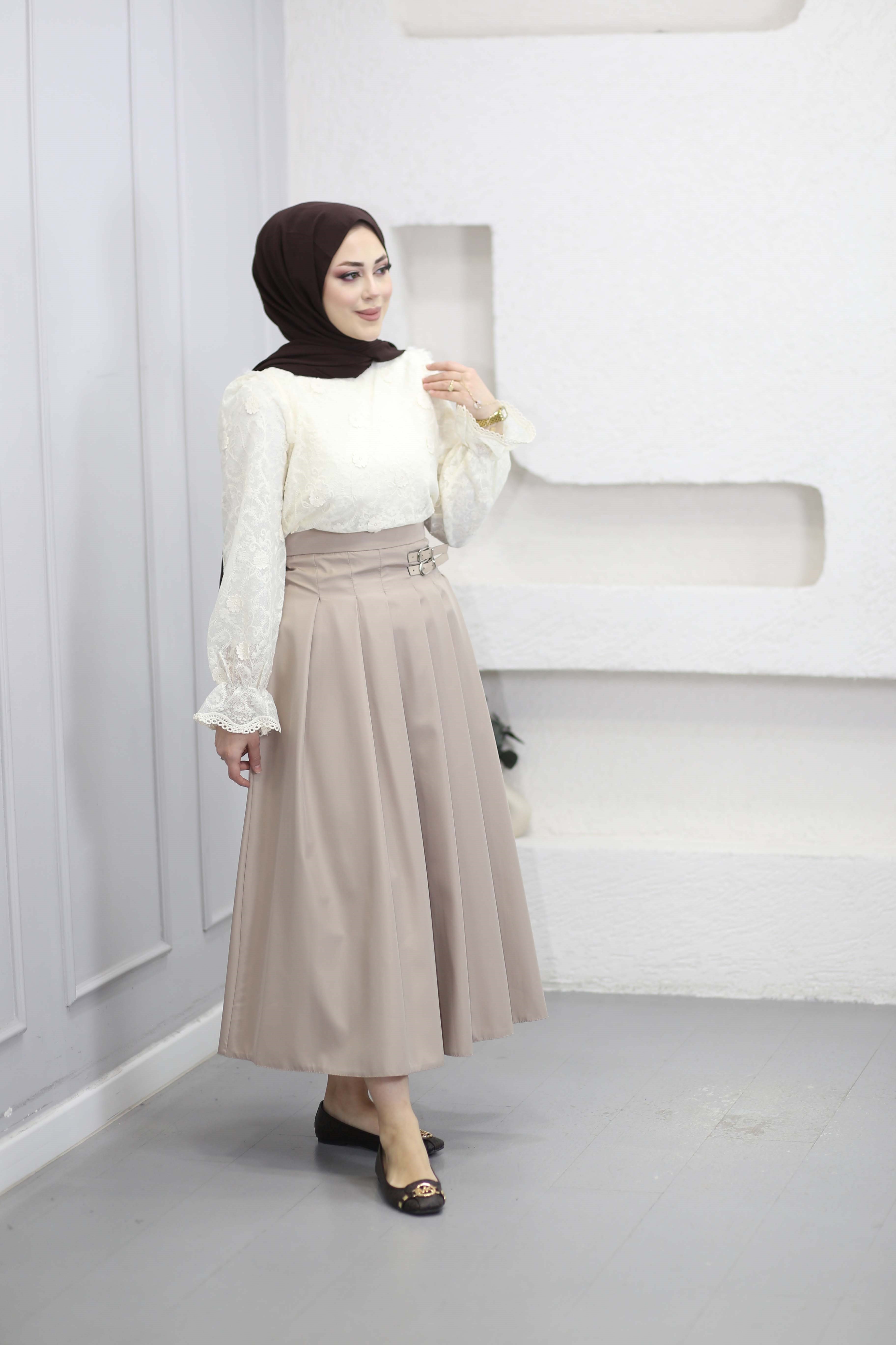 Mini Çiçekli İthal Gömlek Krem 38641