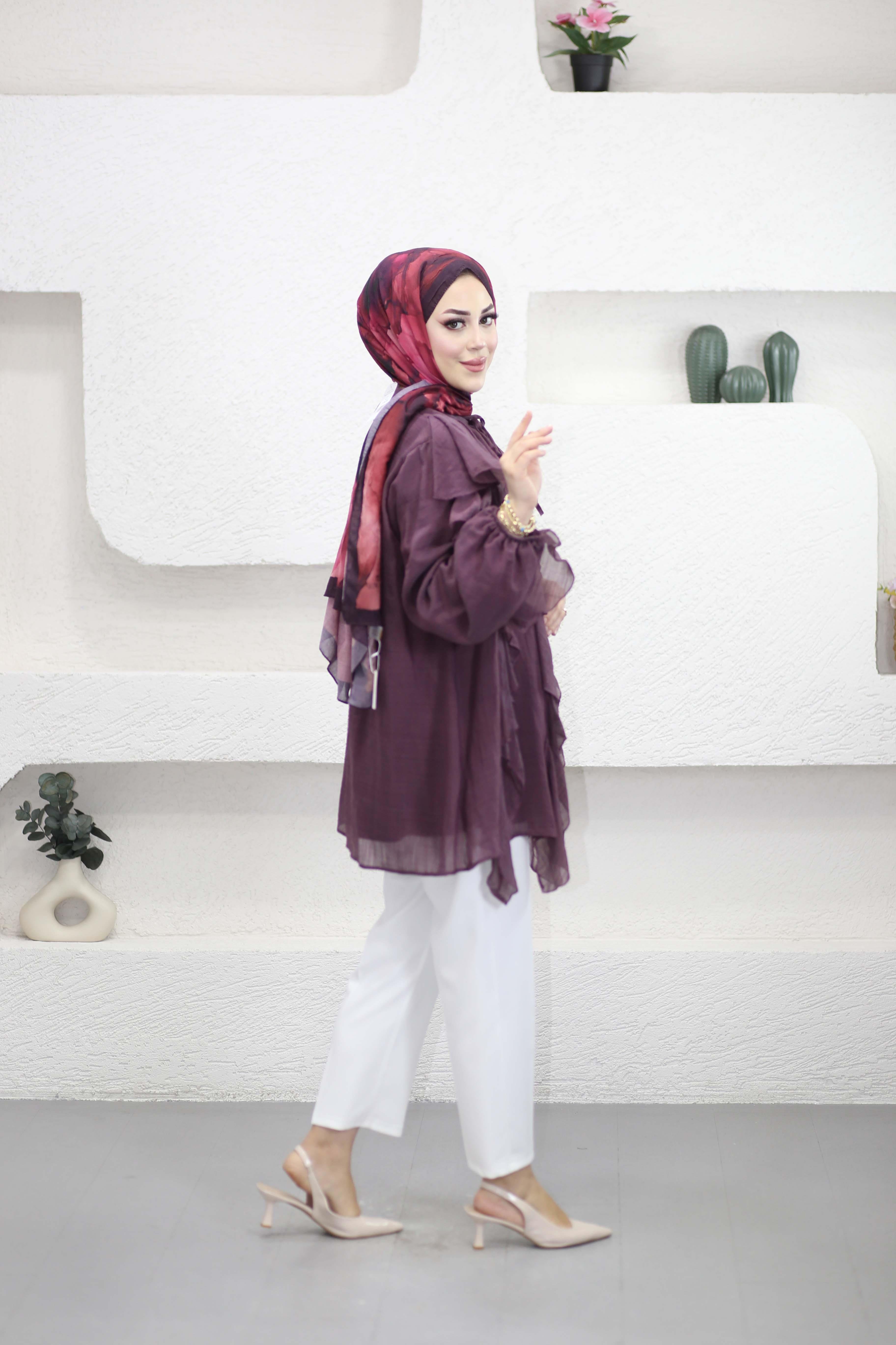 Melis Önü Fırfırlı Gömlek Bordo 8249