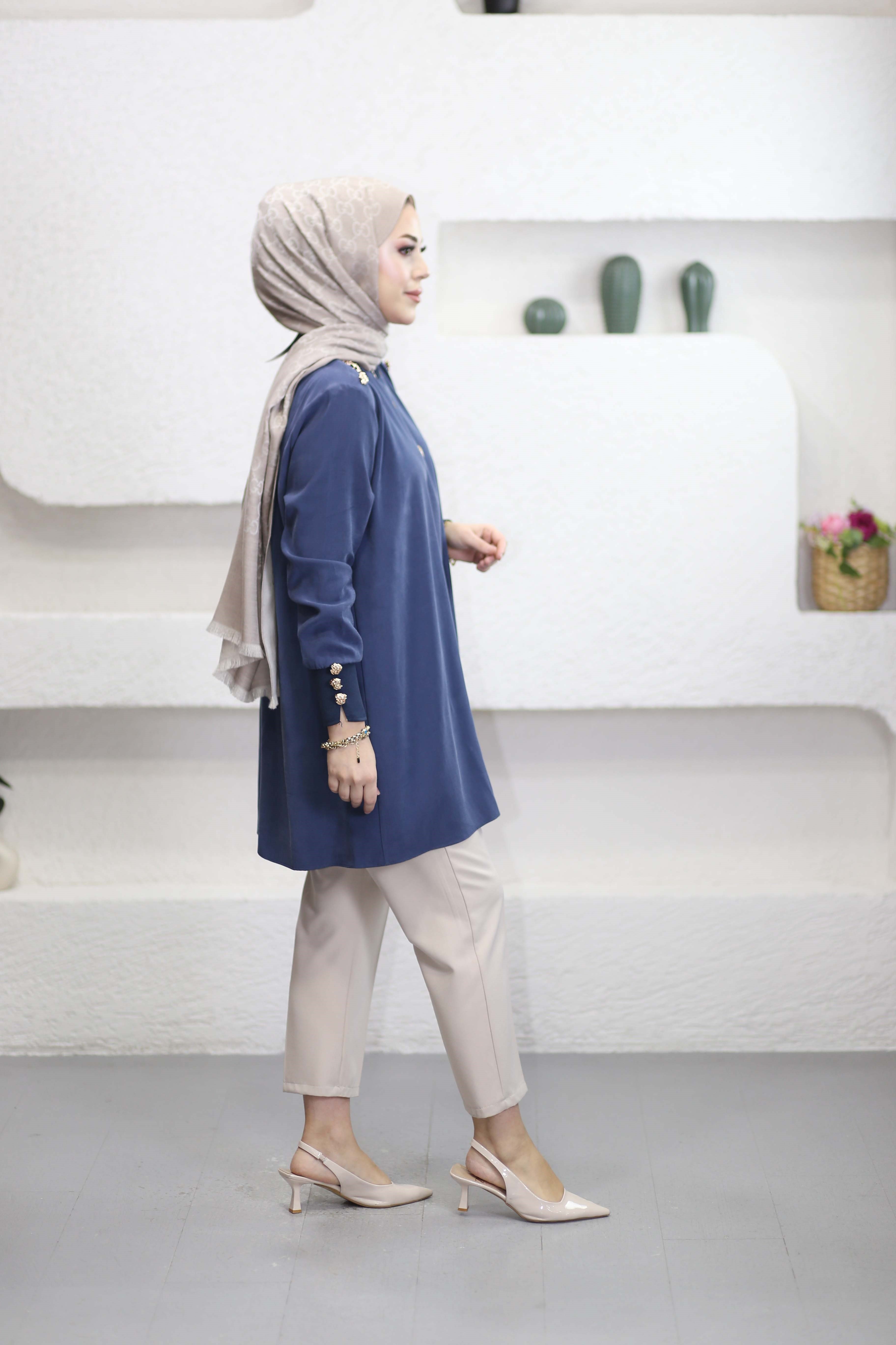 Omuz Aller Detaylı Tunik Lacivert 4653