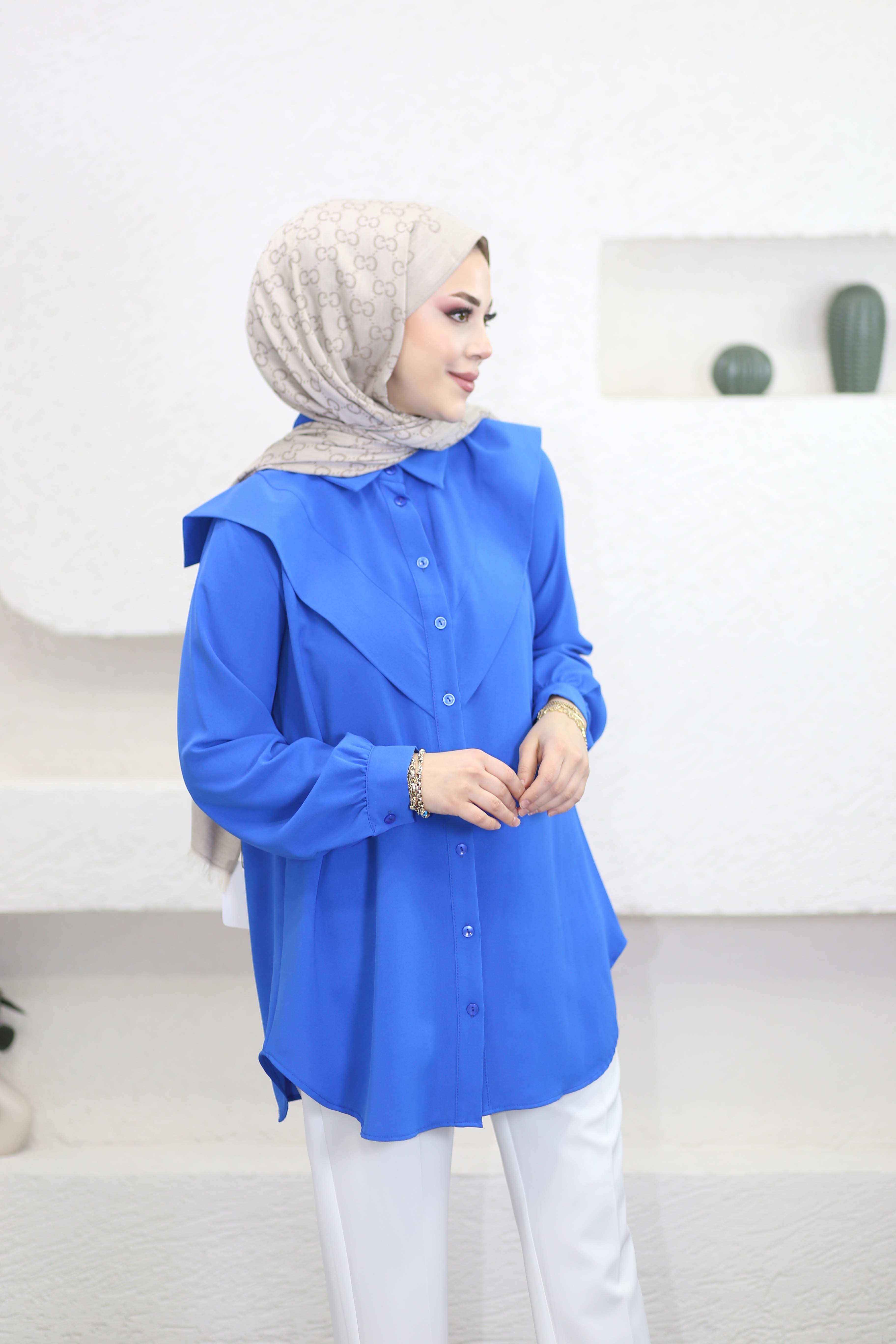Önü Pervazlı Lina Tunik Saks 1697