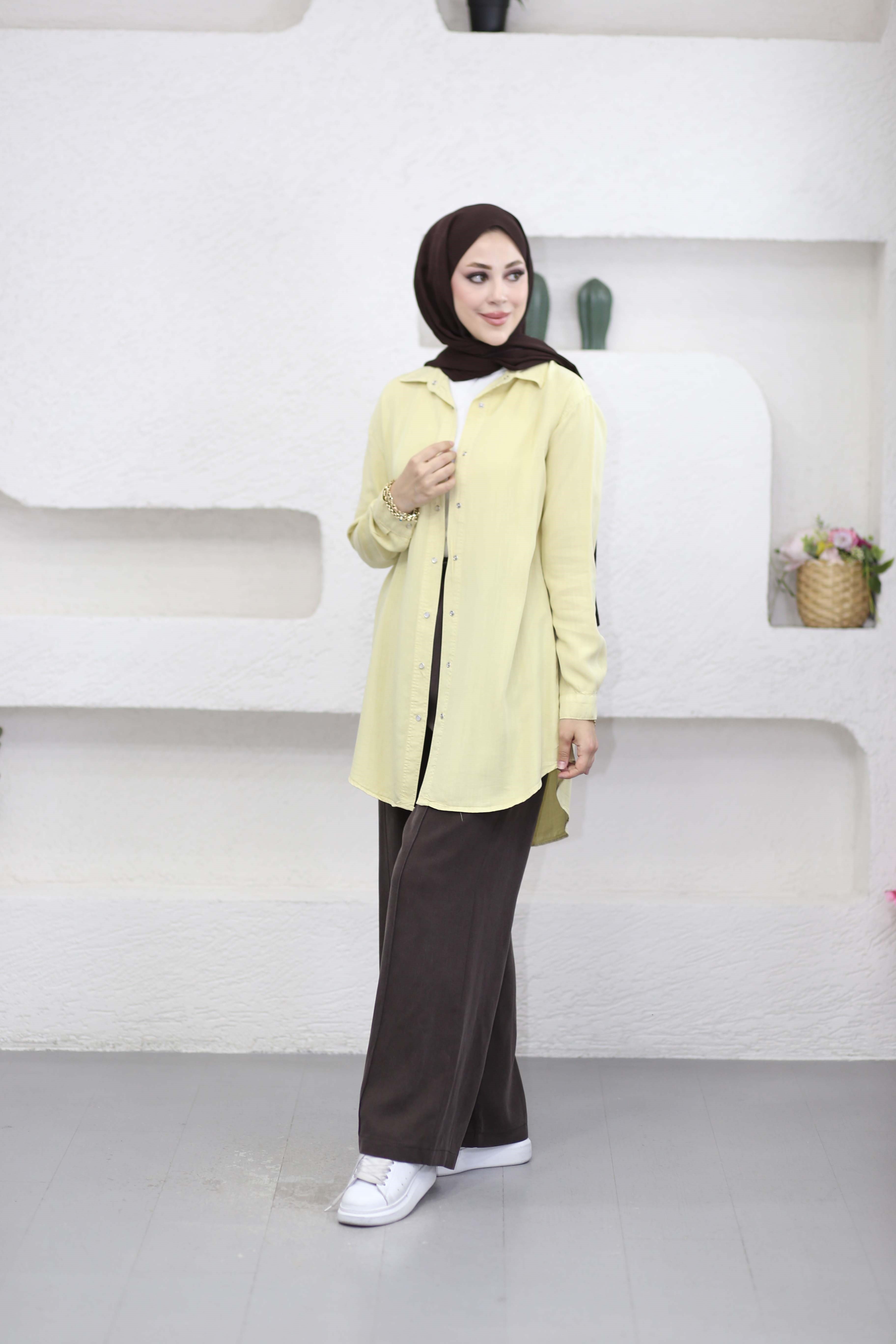 Çıtçıtlı Tencel Gömlek Sarı 7546