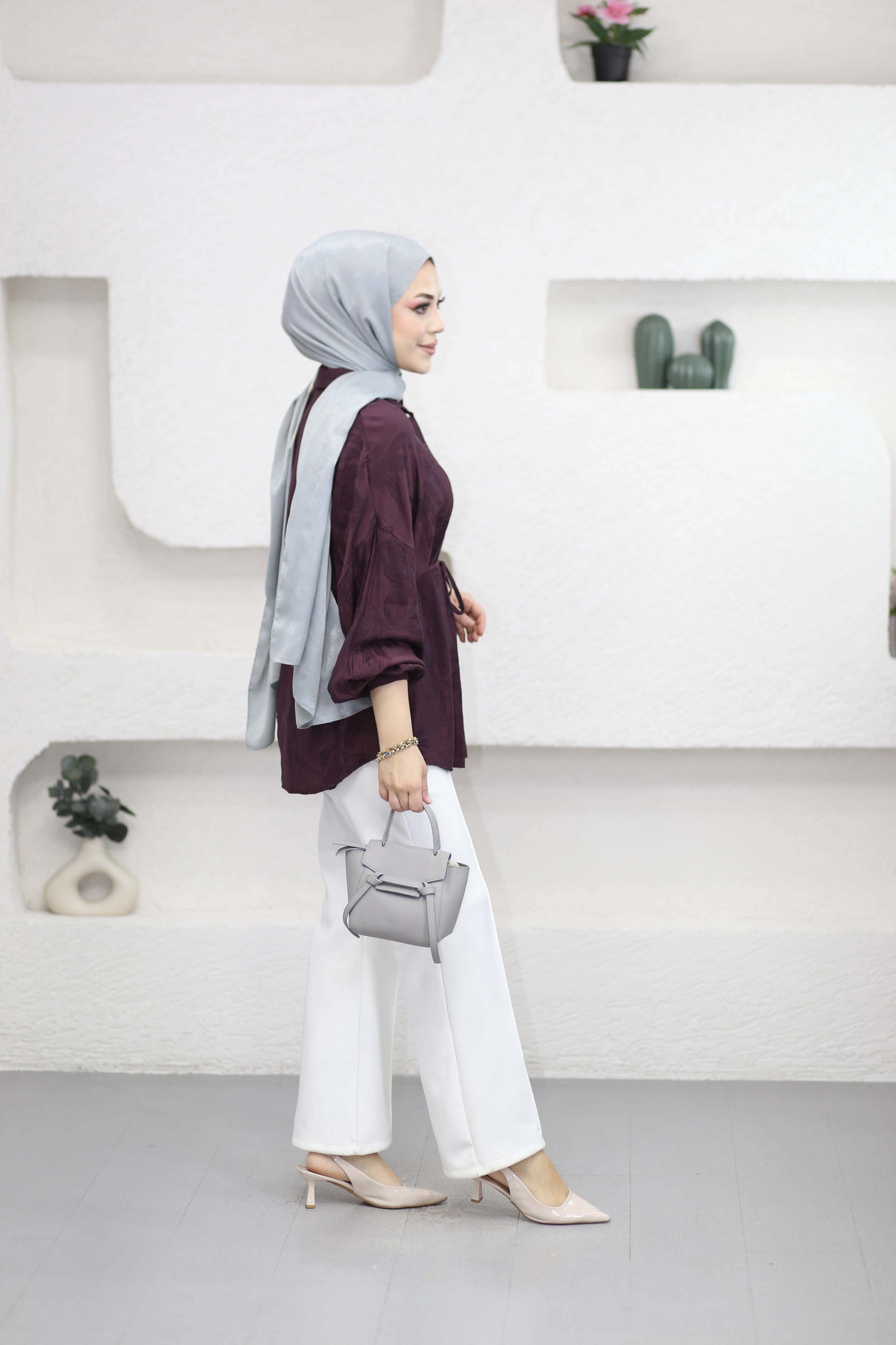 Kendinden Desenli Gömlek Bordo 5822