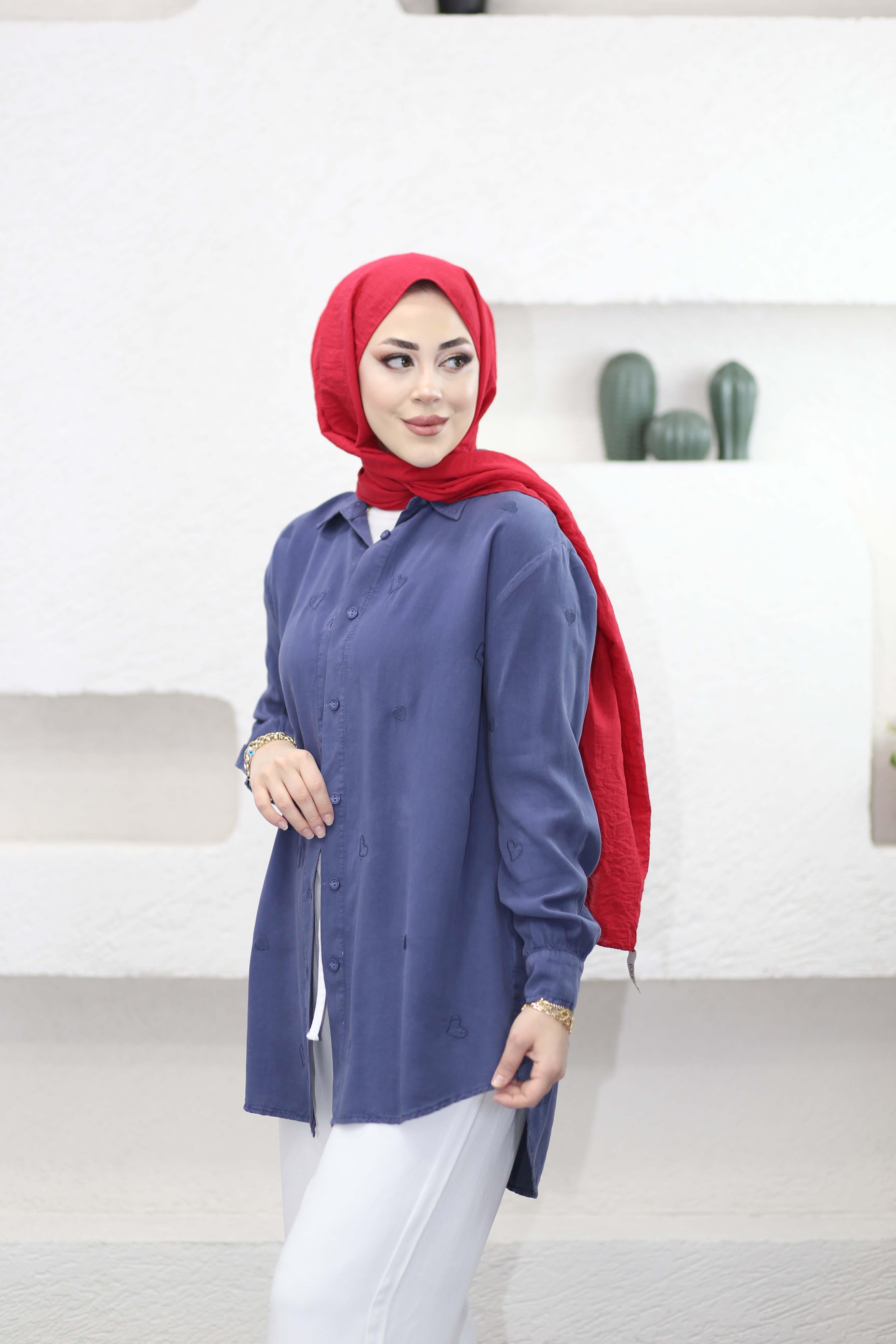 Mini Kalpli Tencel Gömlek İndigo 7463