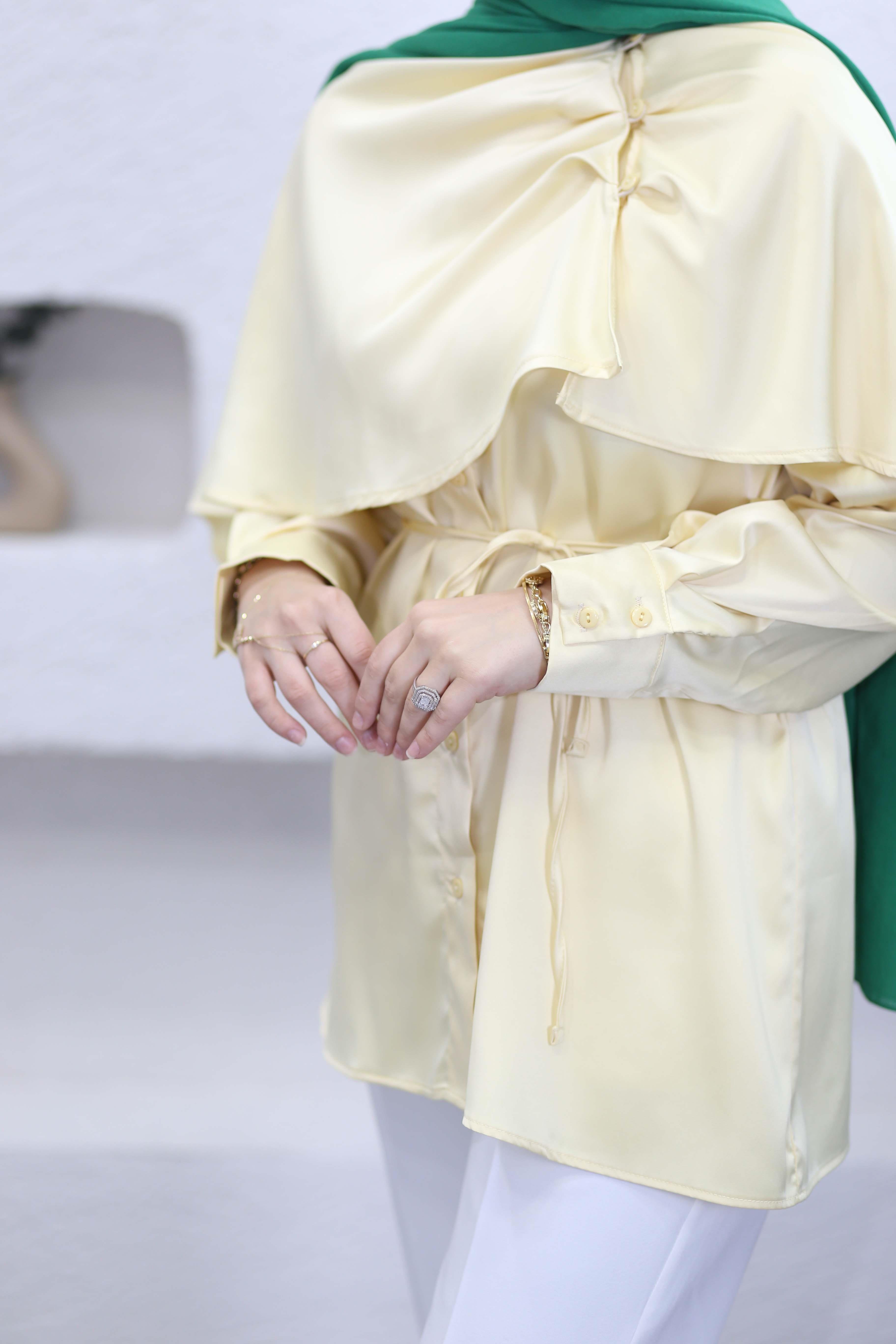 Pelerin Saten Gömlek Sarı 26130