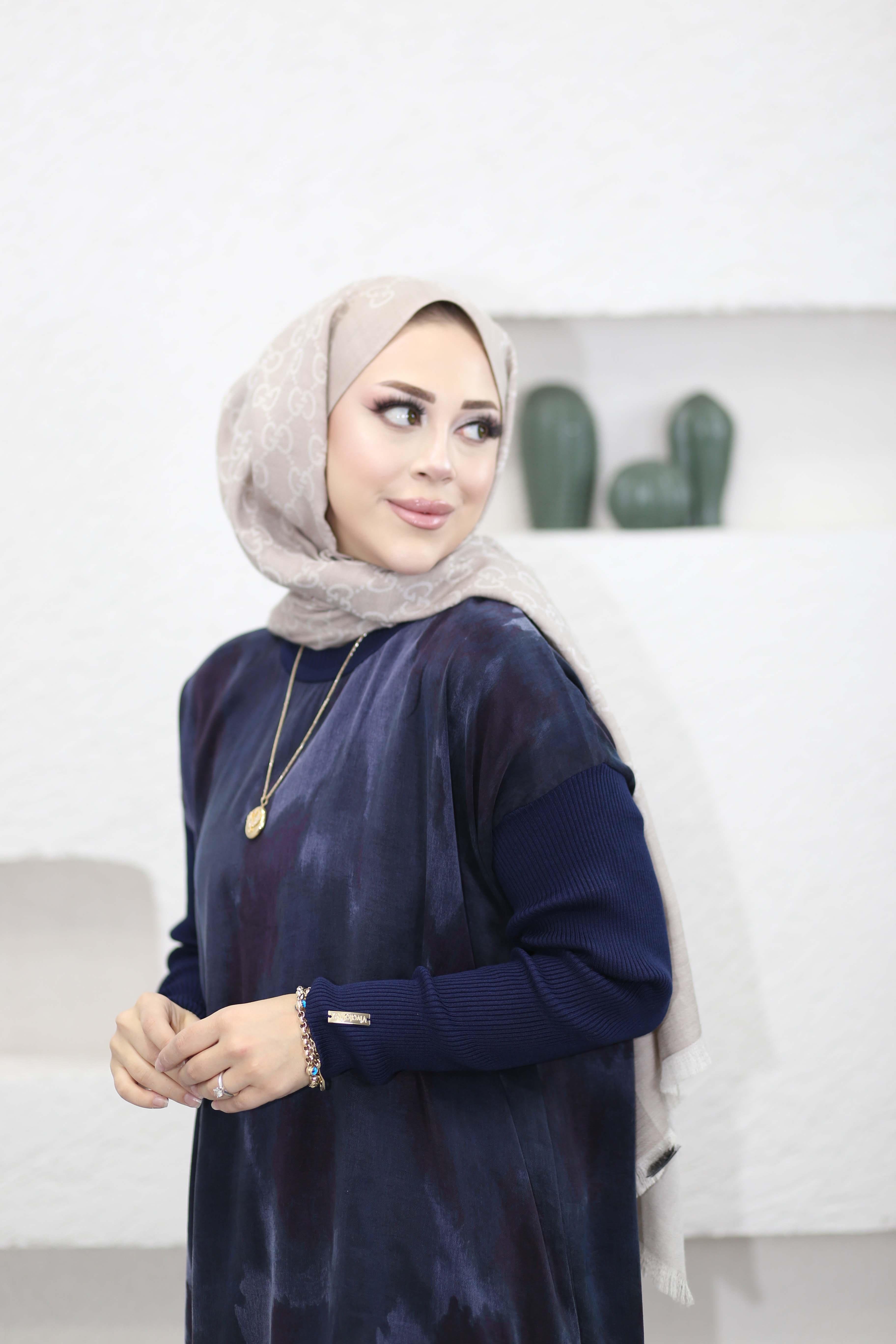 Triko Kollu Desenli Tunik Lacivert 281