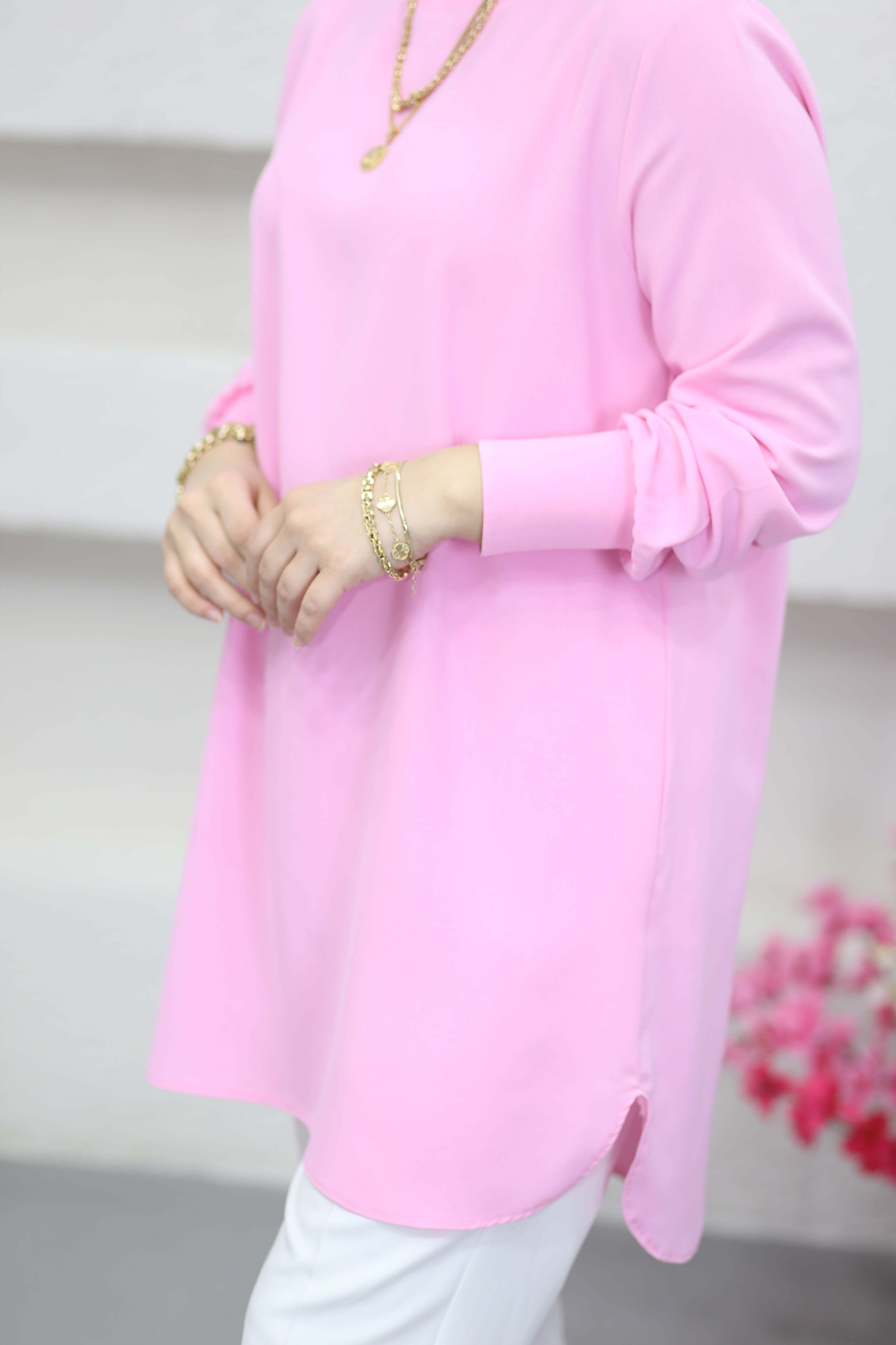 Basıc Krep Tunik Şeker Pembe 4401