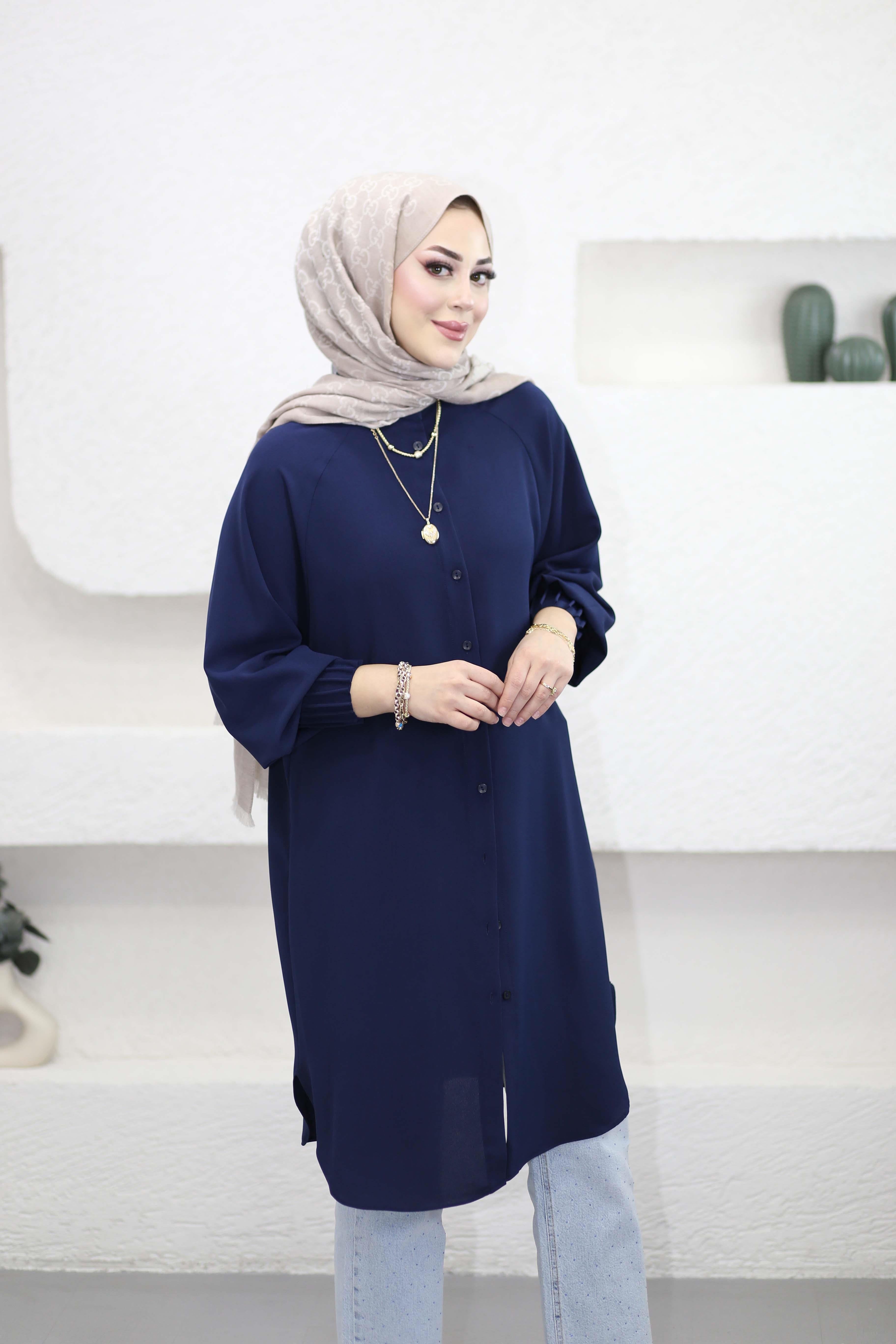 Kolları Nervüllü Tunik Lacivert 1176