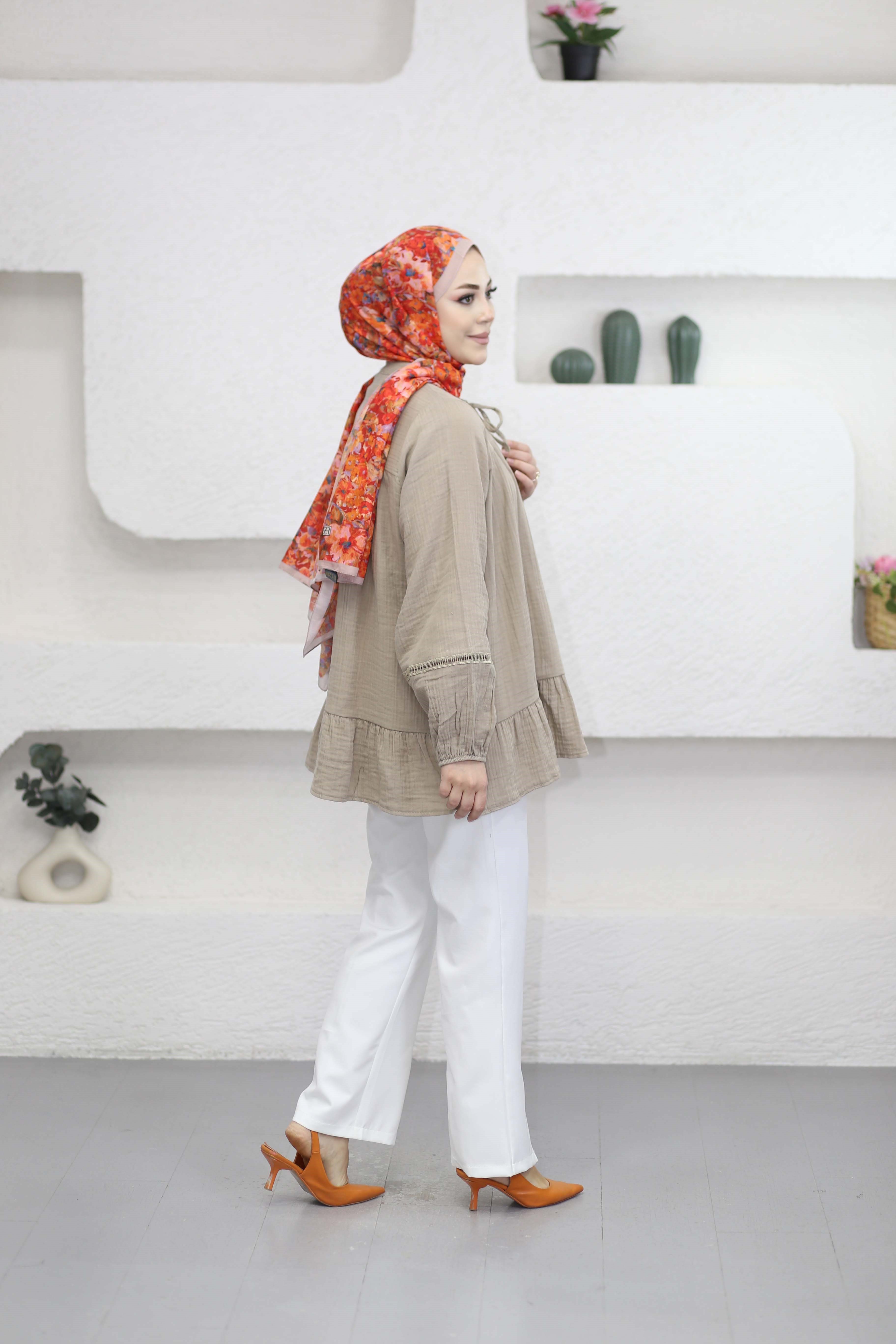 Şerit Detaylı Gömlek Vizon 3302