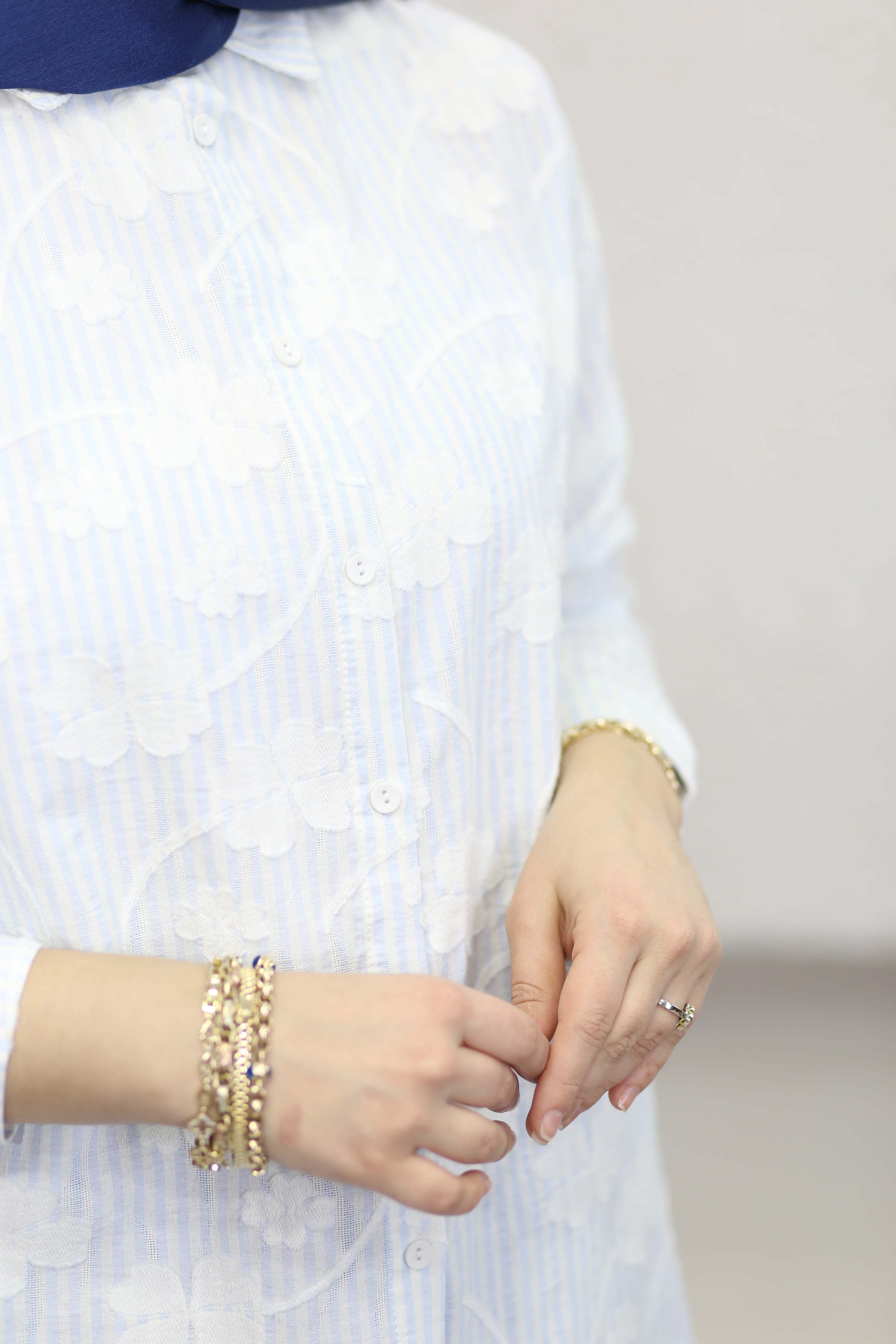 Çiçek Nakışlı Trend Gömlek Mavi 260142