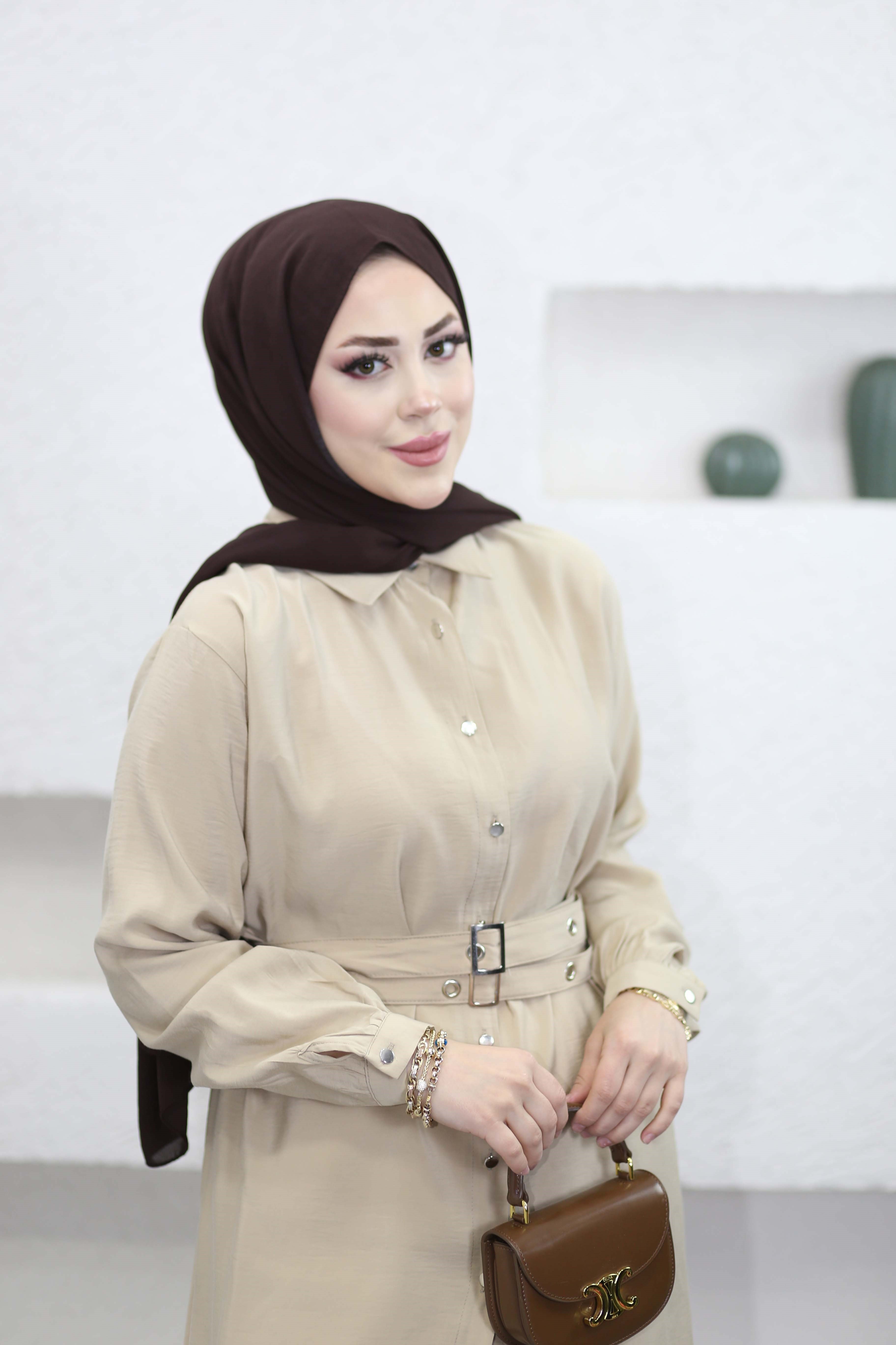 Çift Kemerli Modal Tunik Camel 2121