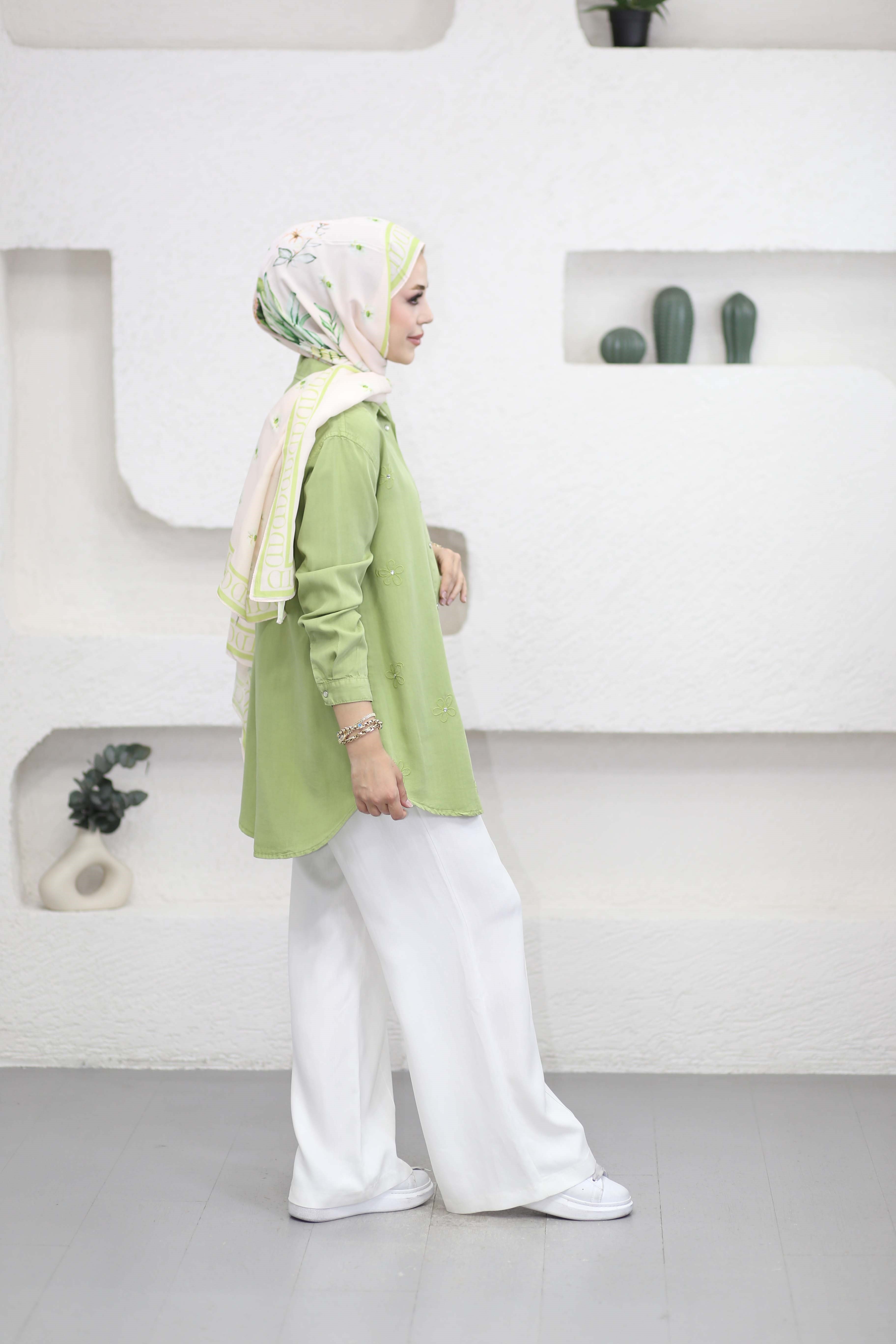 Papatya Tencel Gömlek Yeşil 7418
