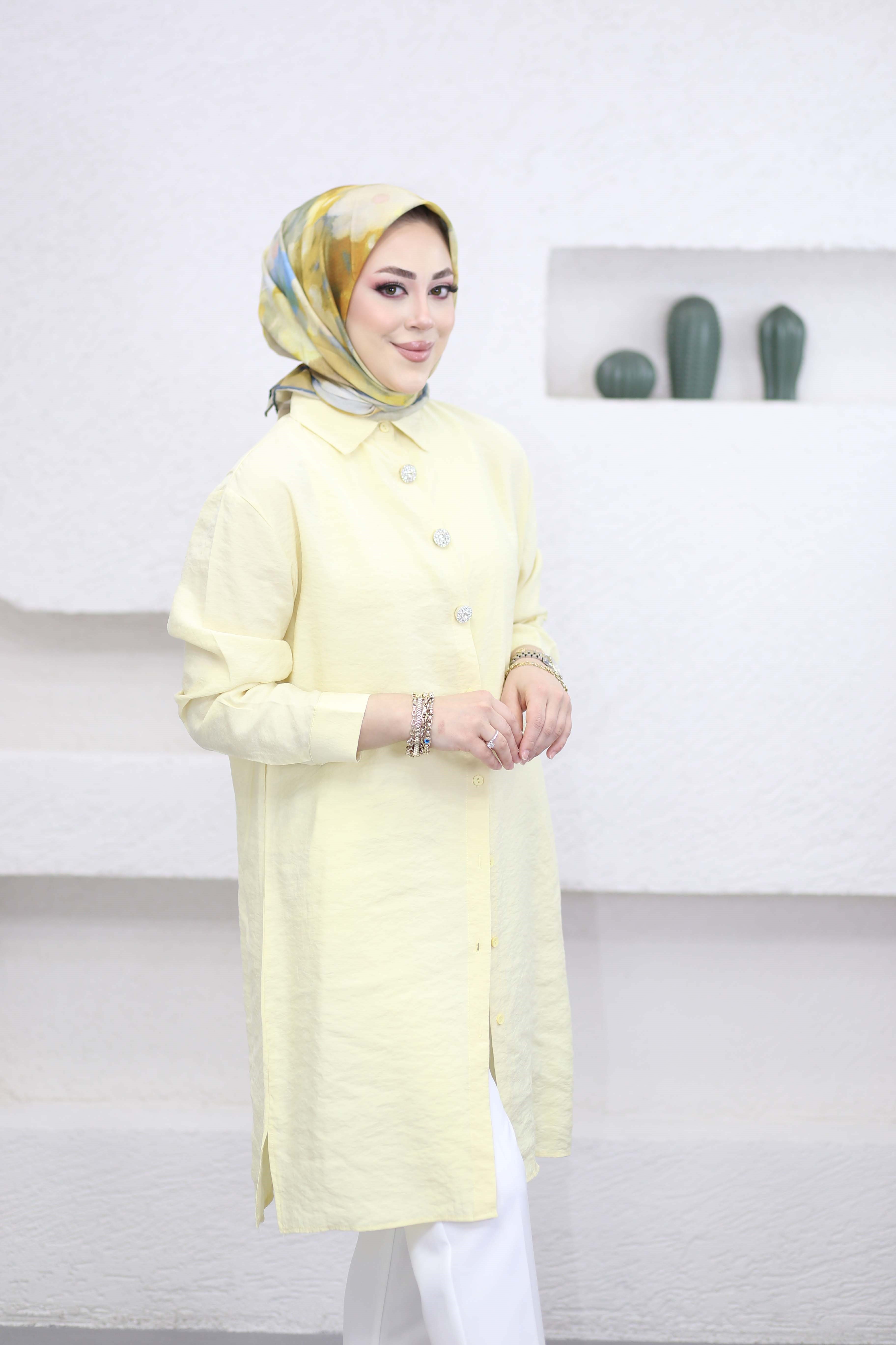 Şeritli Stil Uzun Gömlek Sarı 260148