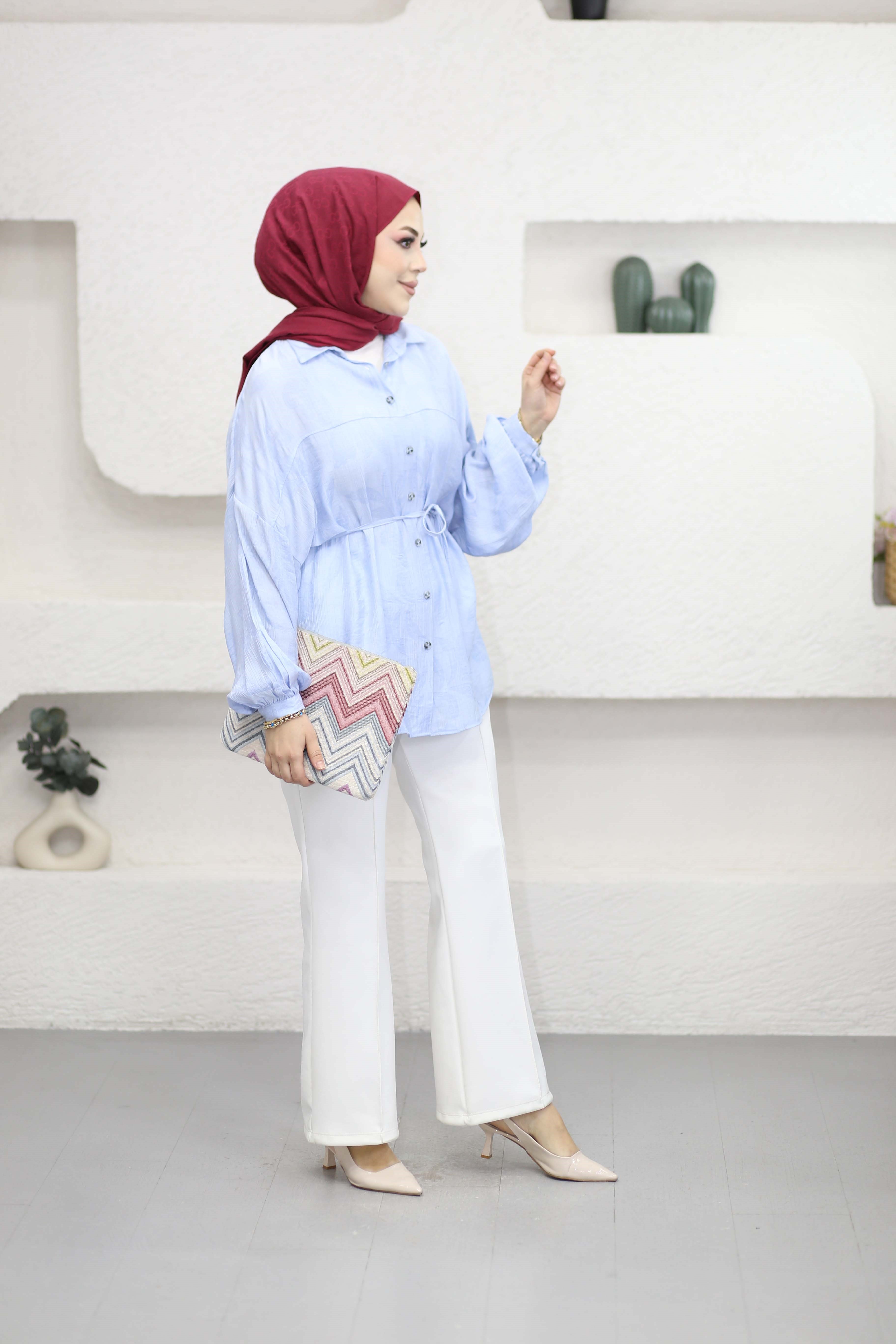 Kendinden Desenli Gömlek Bebe Mavi 5822