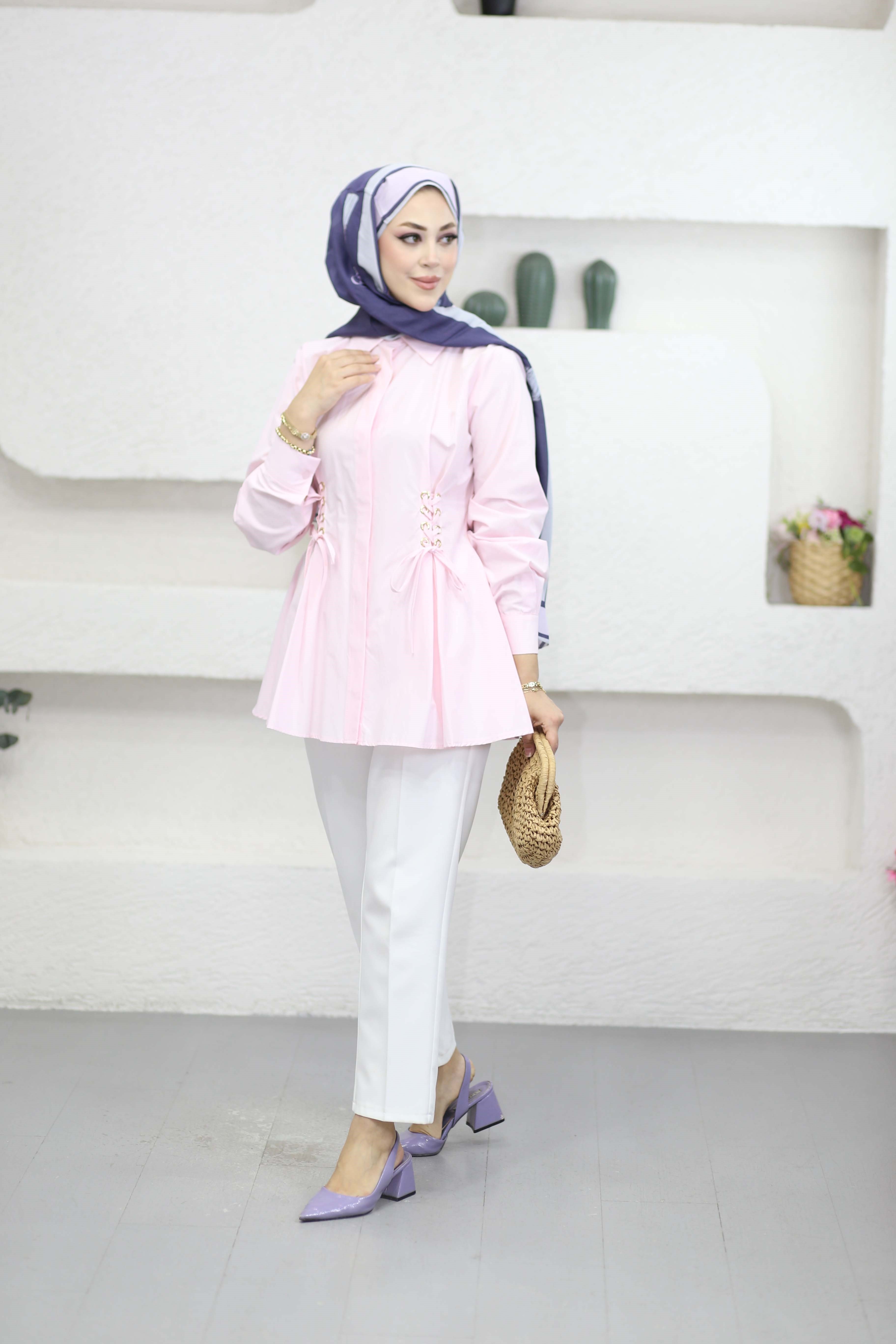 Kuş Gözlü Gömlek Pembe 8036
