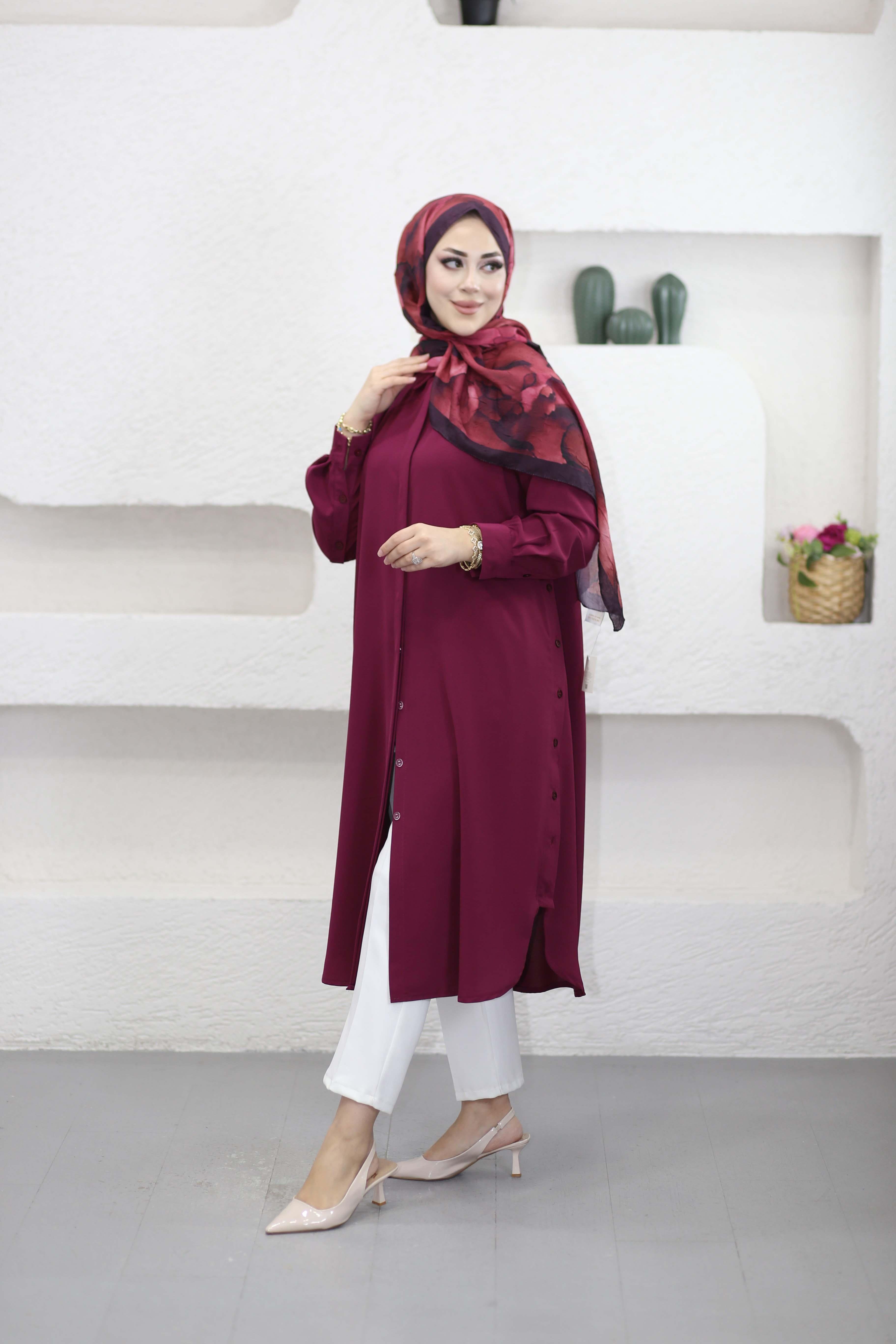 Yanları Apoletli Linda Gömlek Bordo 2091