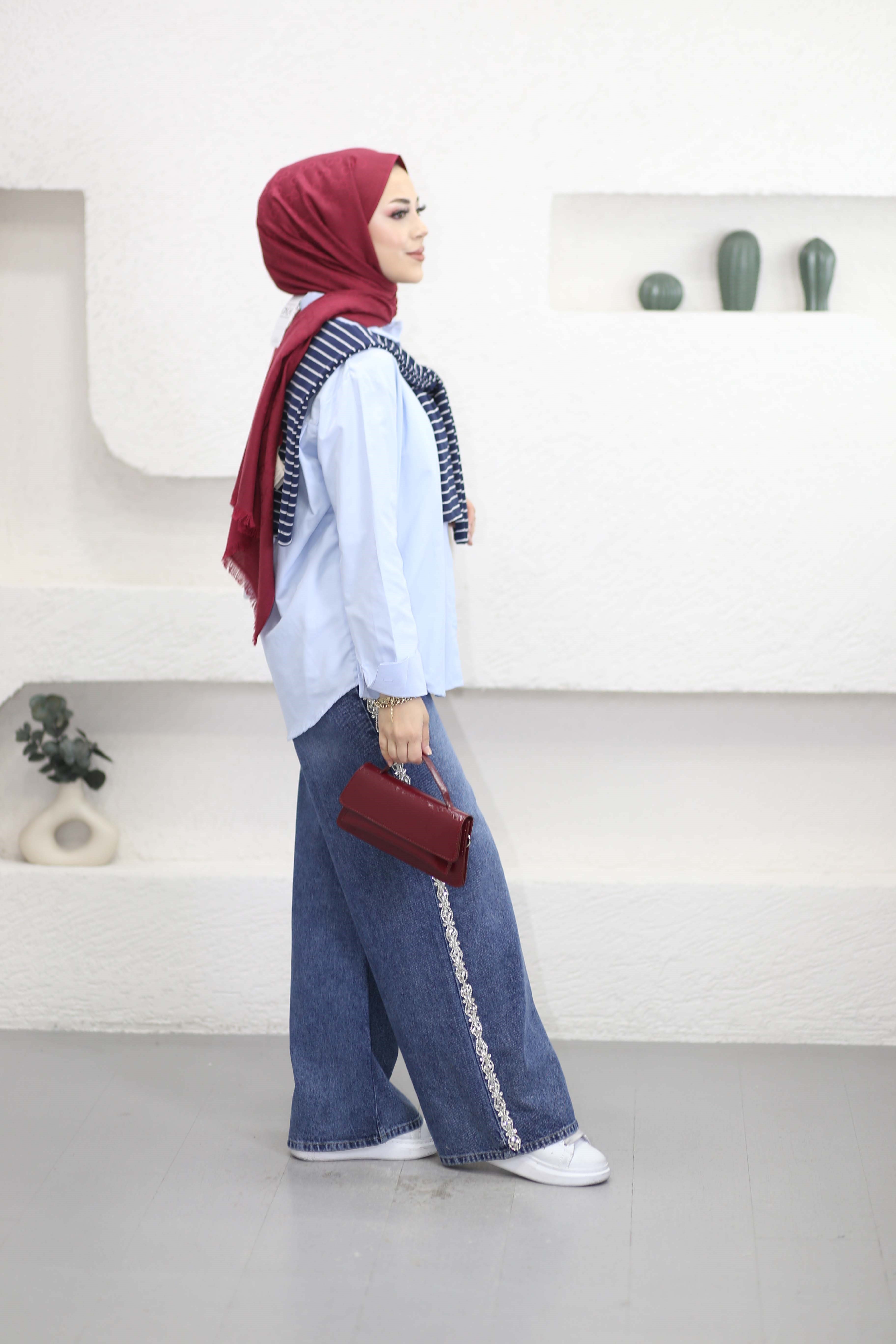 Çizgi Atkılı Gömlek Mavi 2760