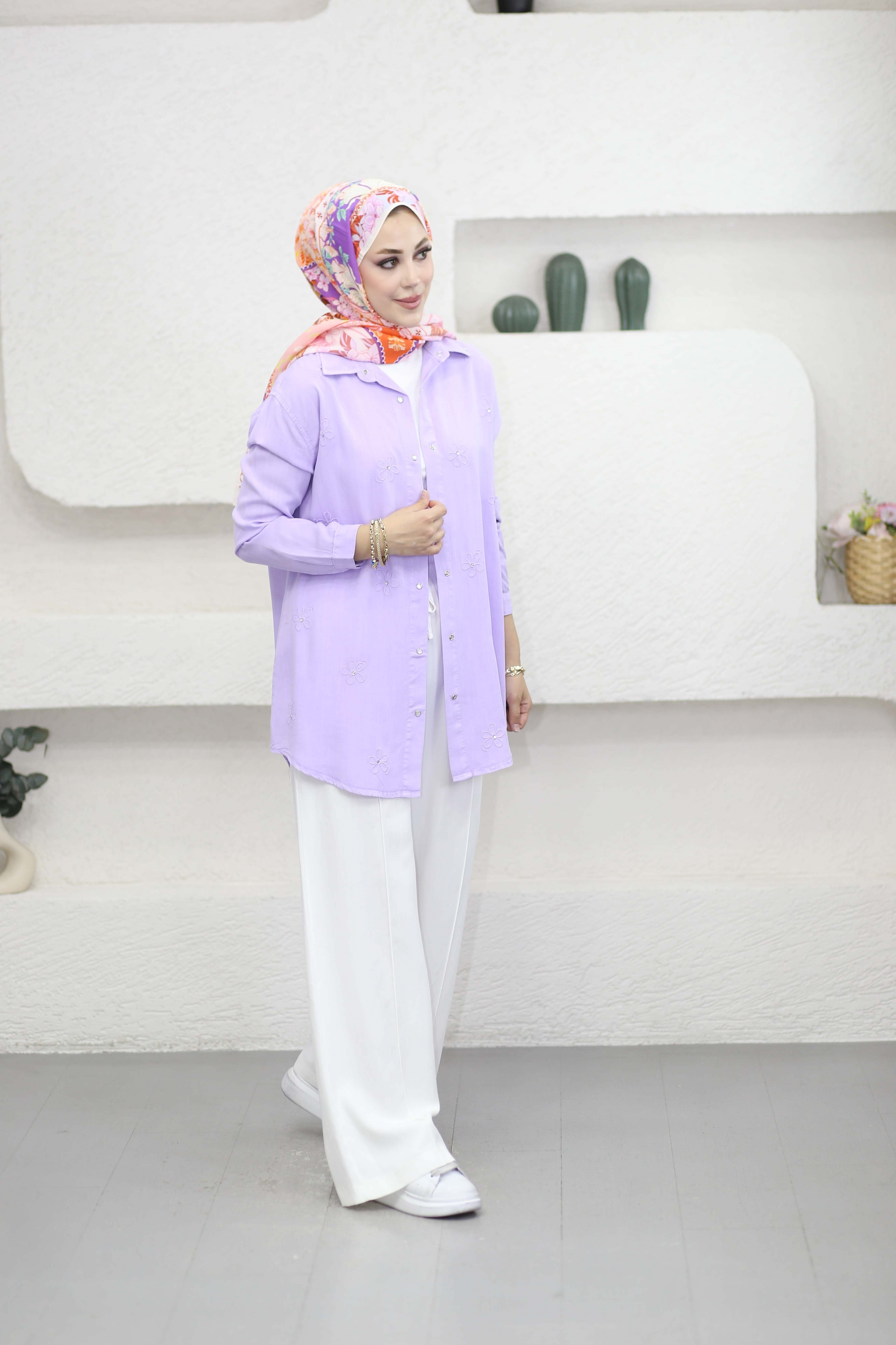 Papatya Tencel Gömlek Lila 7418