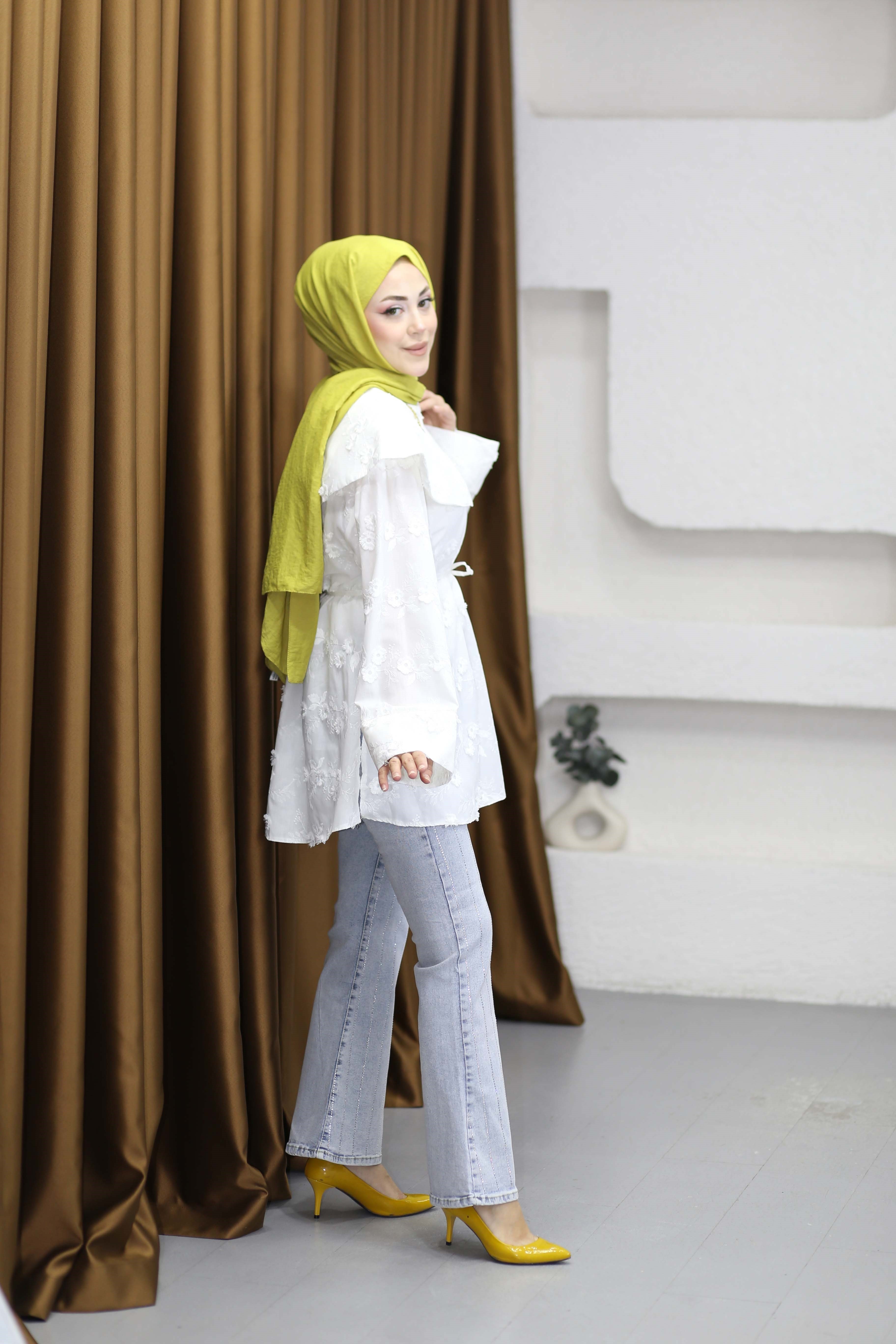 İşlemel Vual Gömlek Beyaz 8591
