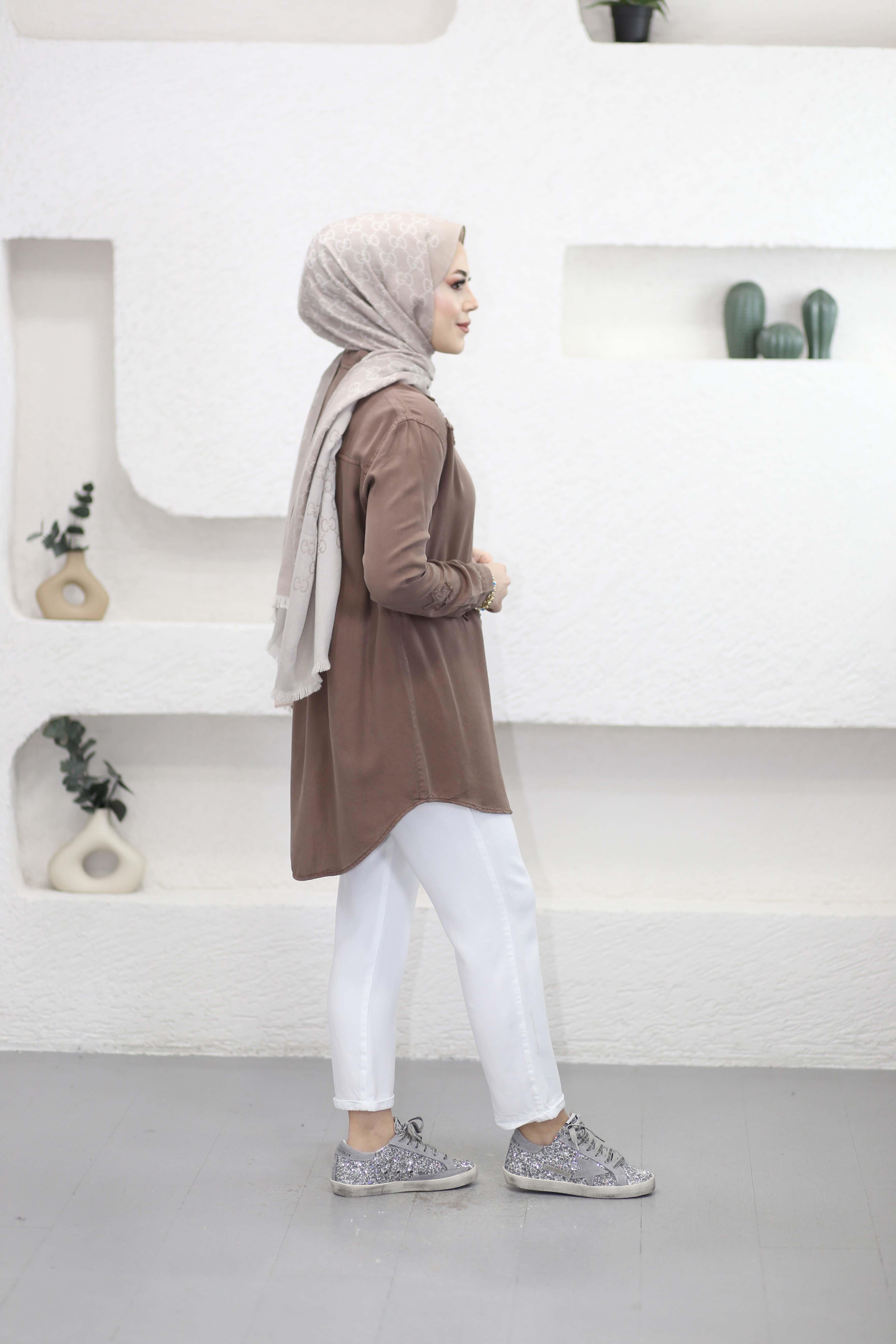 Yıldız Tencel Gömlek Kahverengi 7343