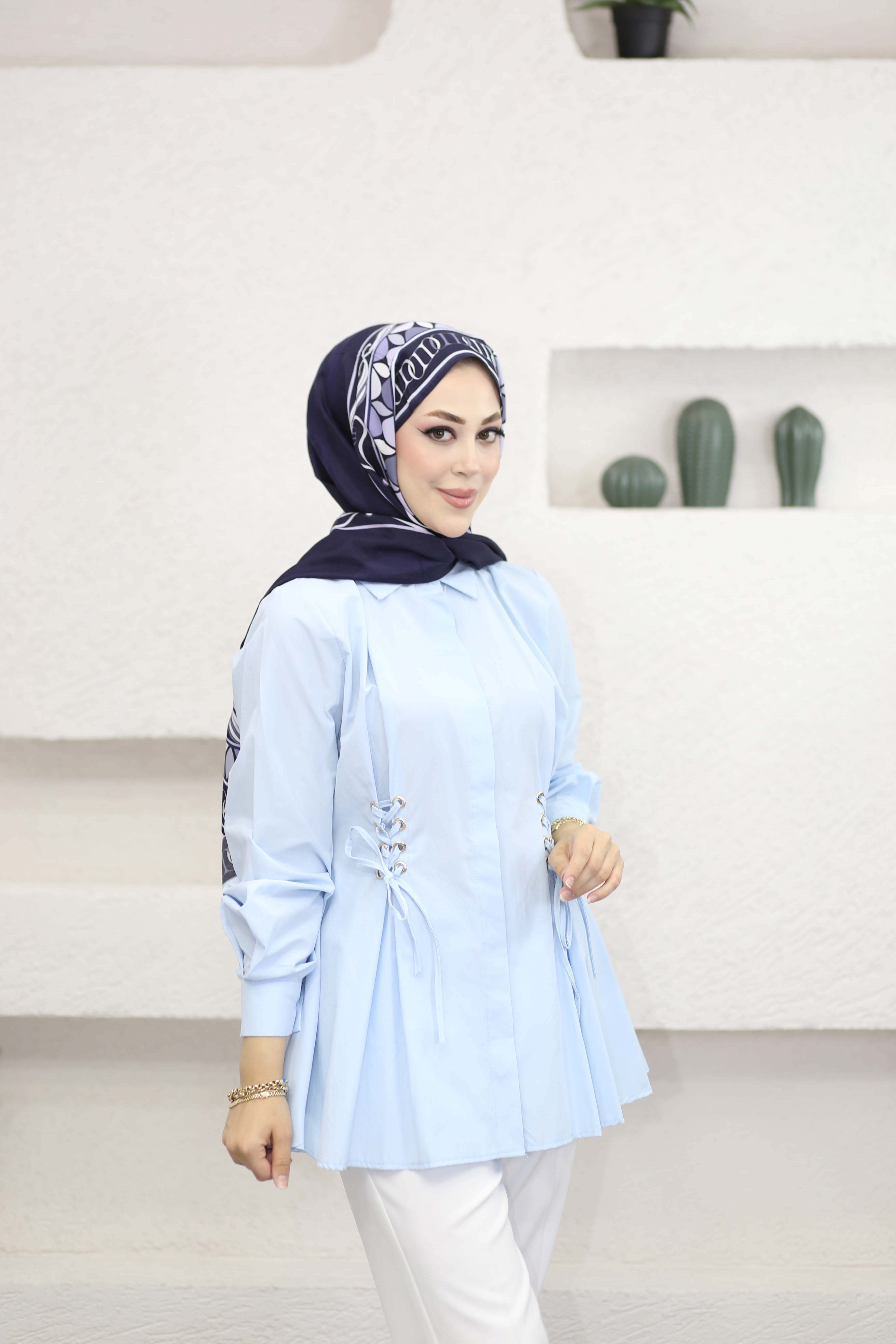 Kuş Gözlü Gömlek Bebe Mavi 8036