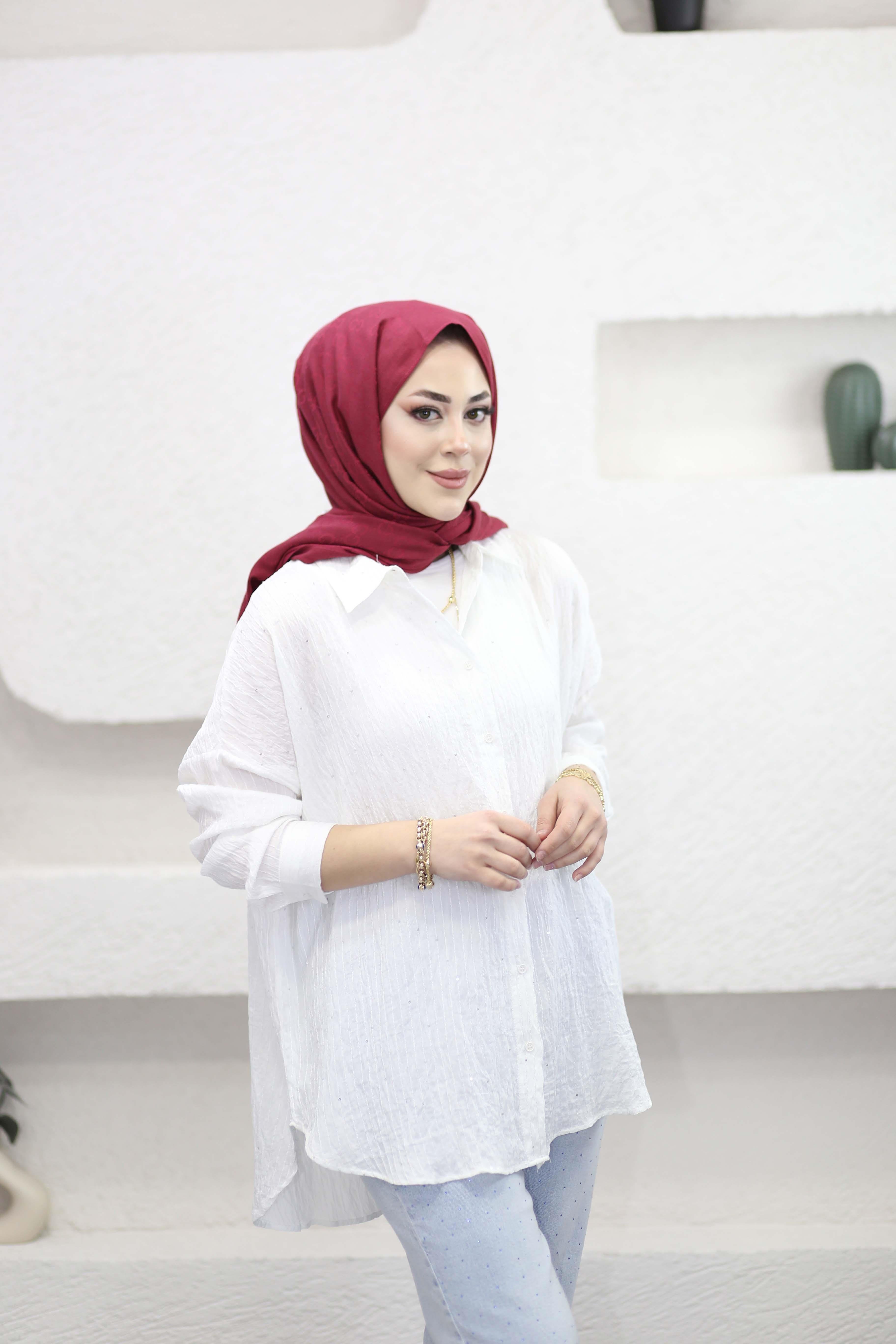 Pul Detaylı Gömlek Beyaz 3344