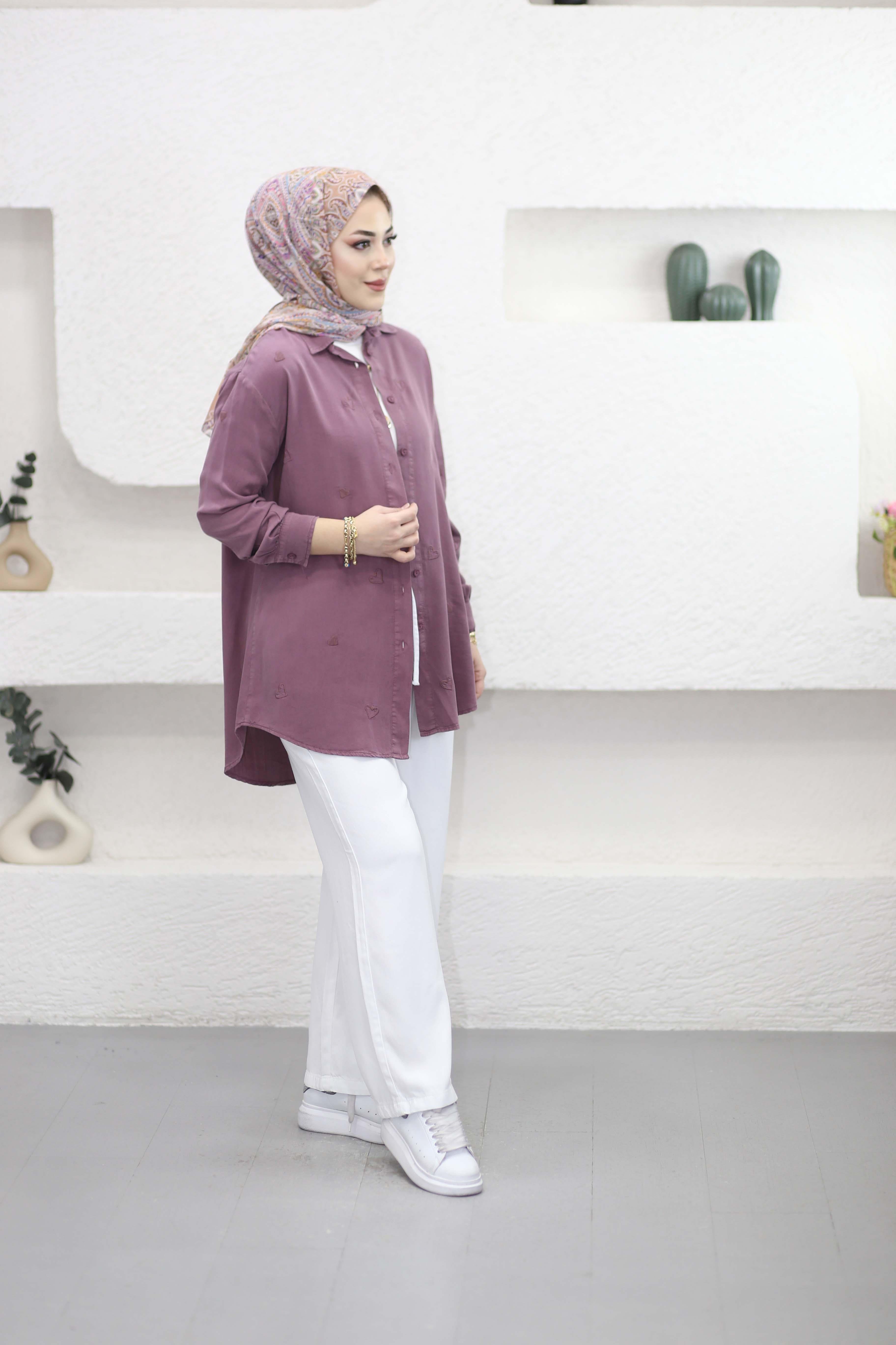 Mini Kalpli Tencel Gömlek Gül Kurusu 7463