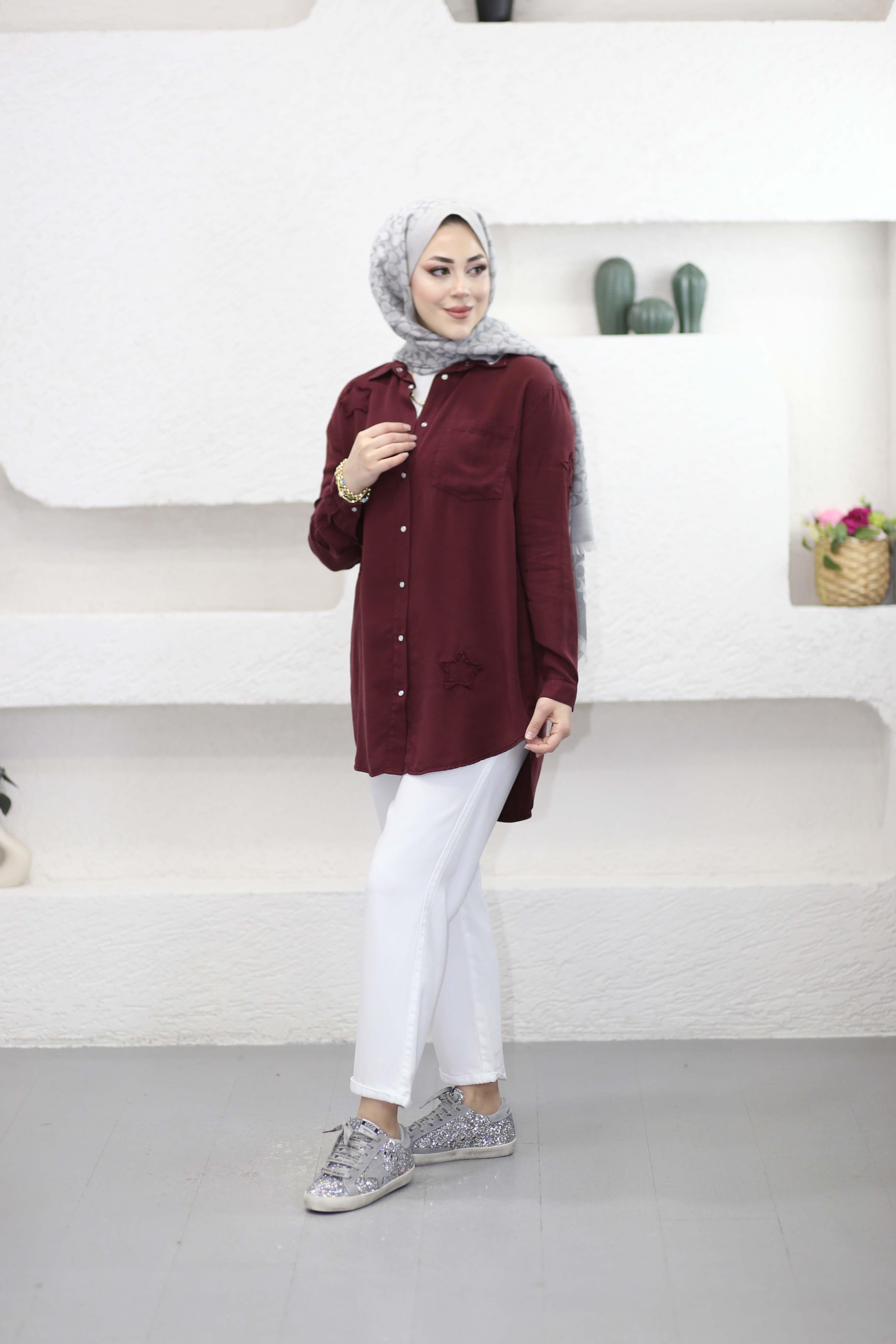 Yıldız Tencel Gömlek Bordo 7343