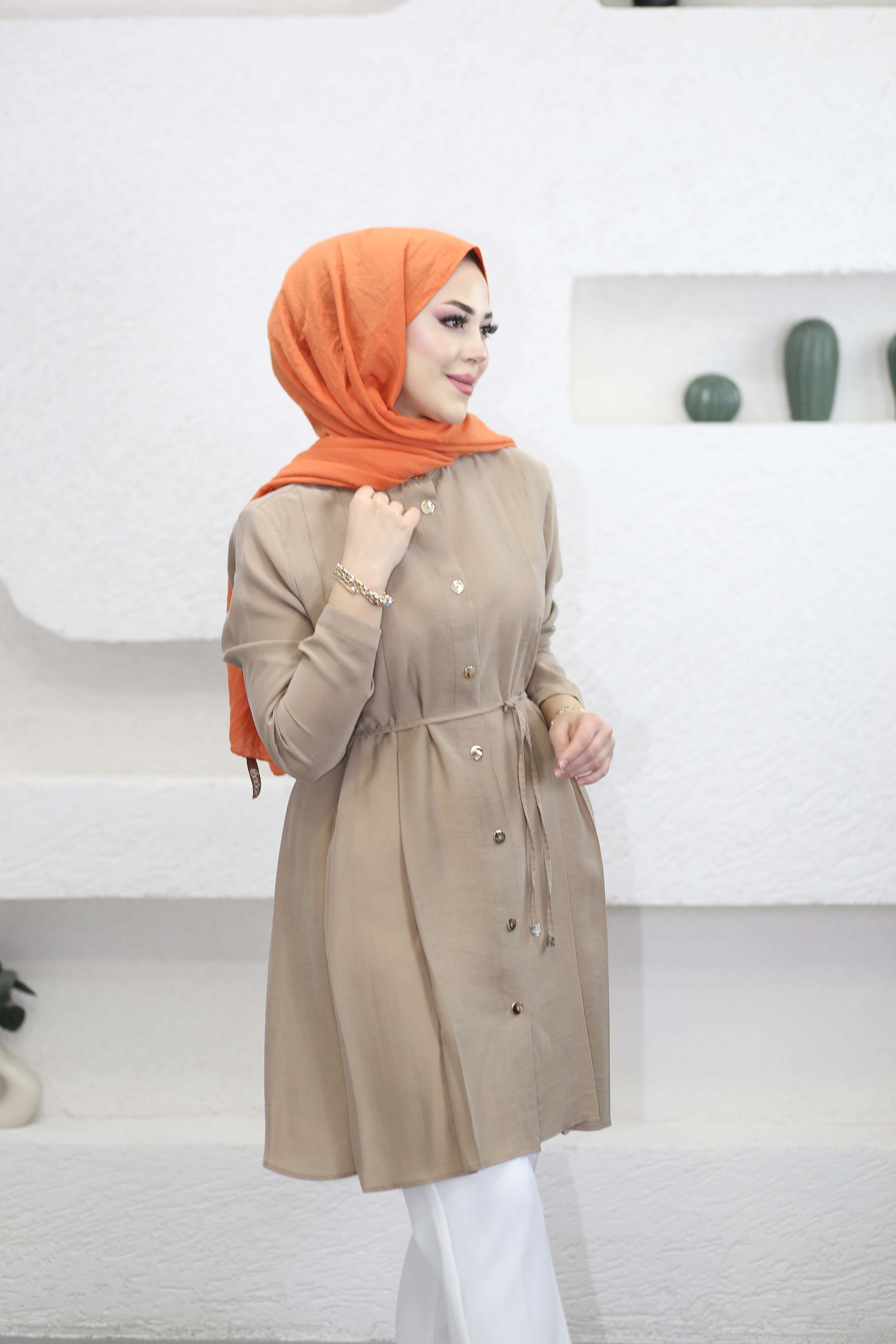 Drapeli Araboy Gömlek Camel 4475