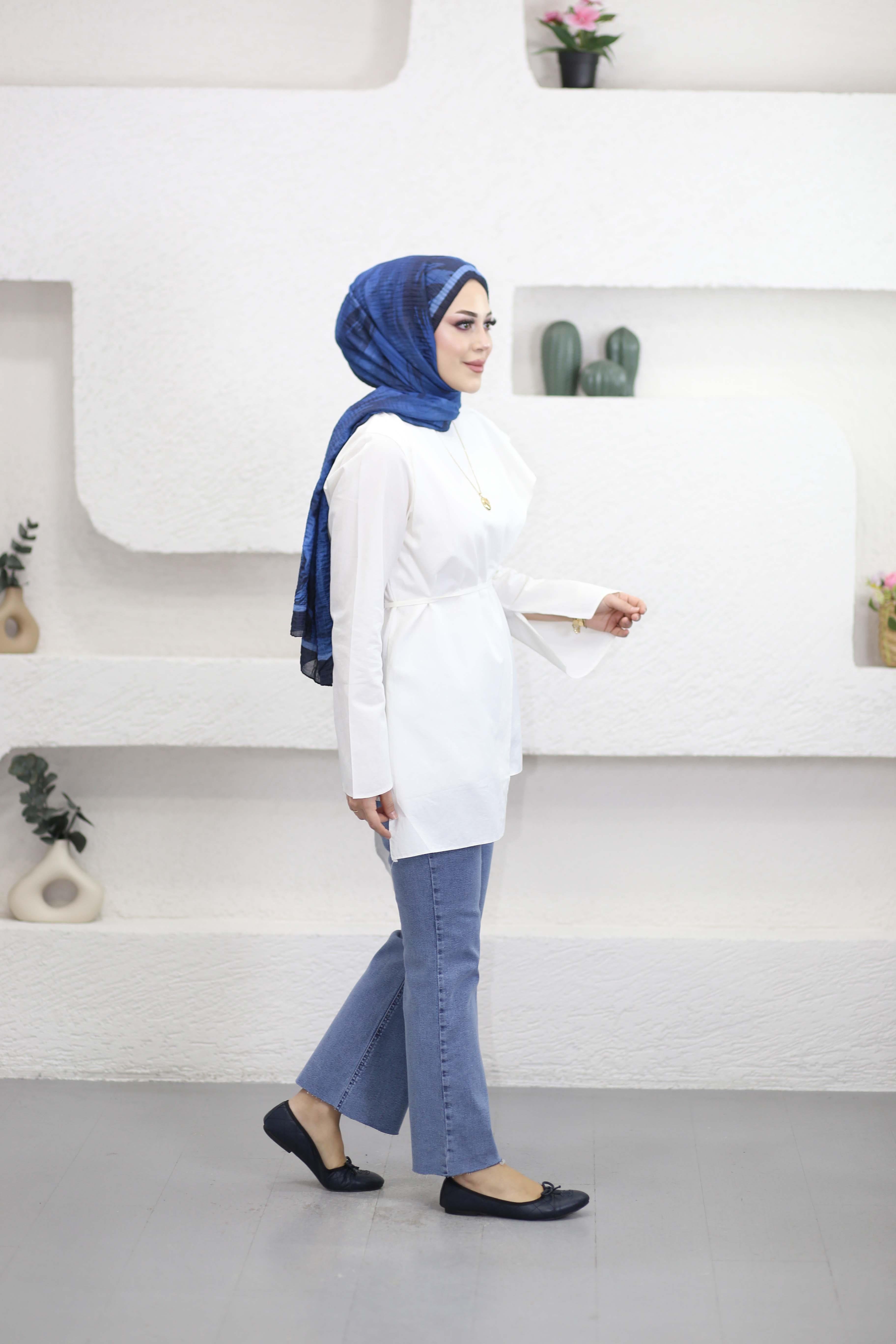 Şal Detaylı Gömlek Beyaz 3244
