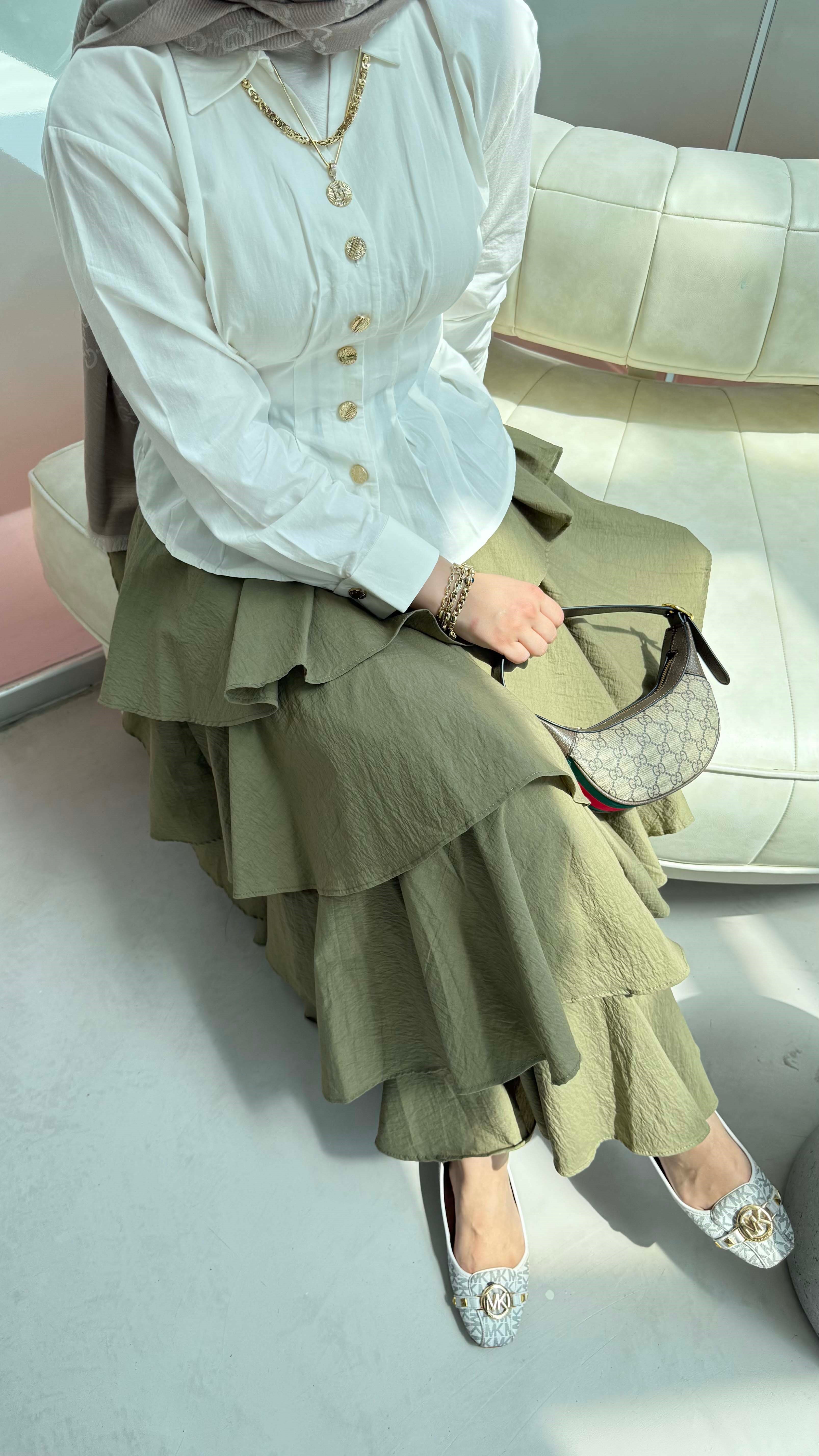 Bel Oturtma Detaylı Gömlek Beyaz 3359