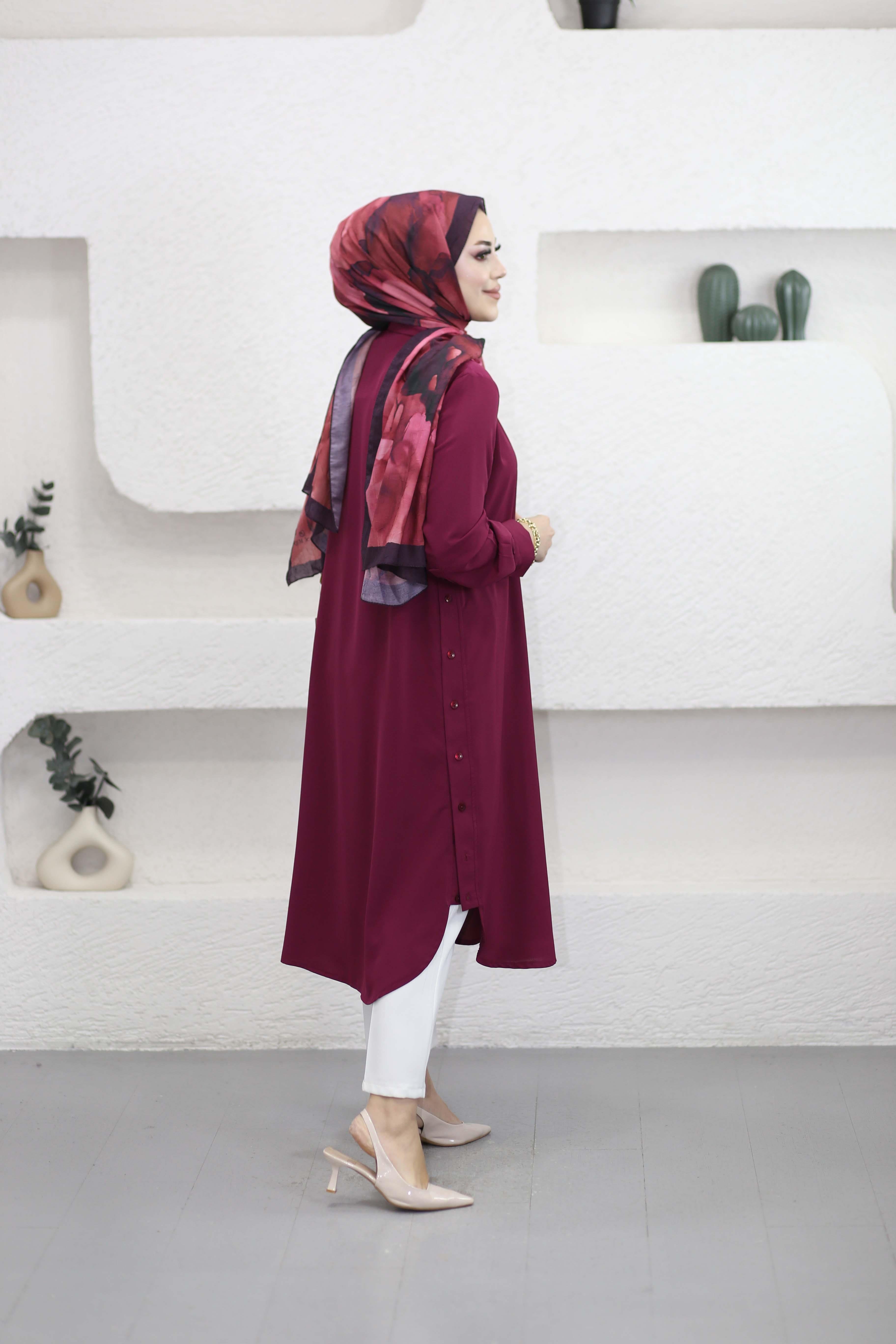 Yanları Apoletli Linda Gömlek Bordo 2091
