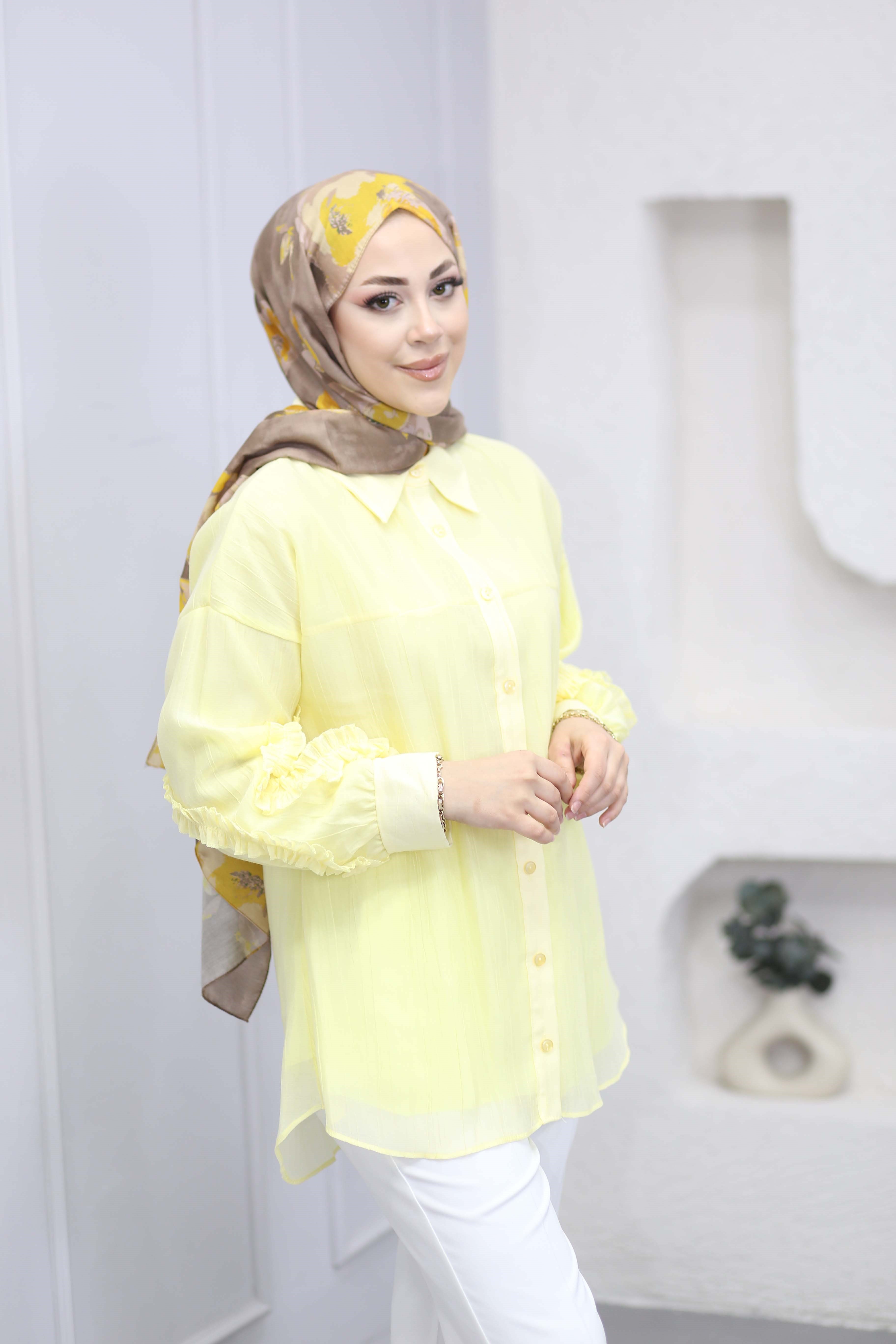 Kol Fırfırlı Gömlek Sarı 334