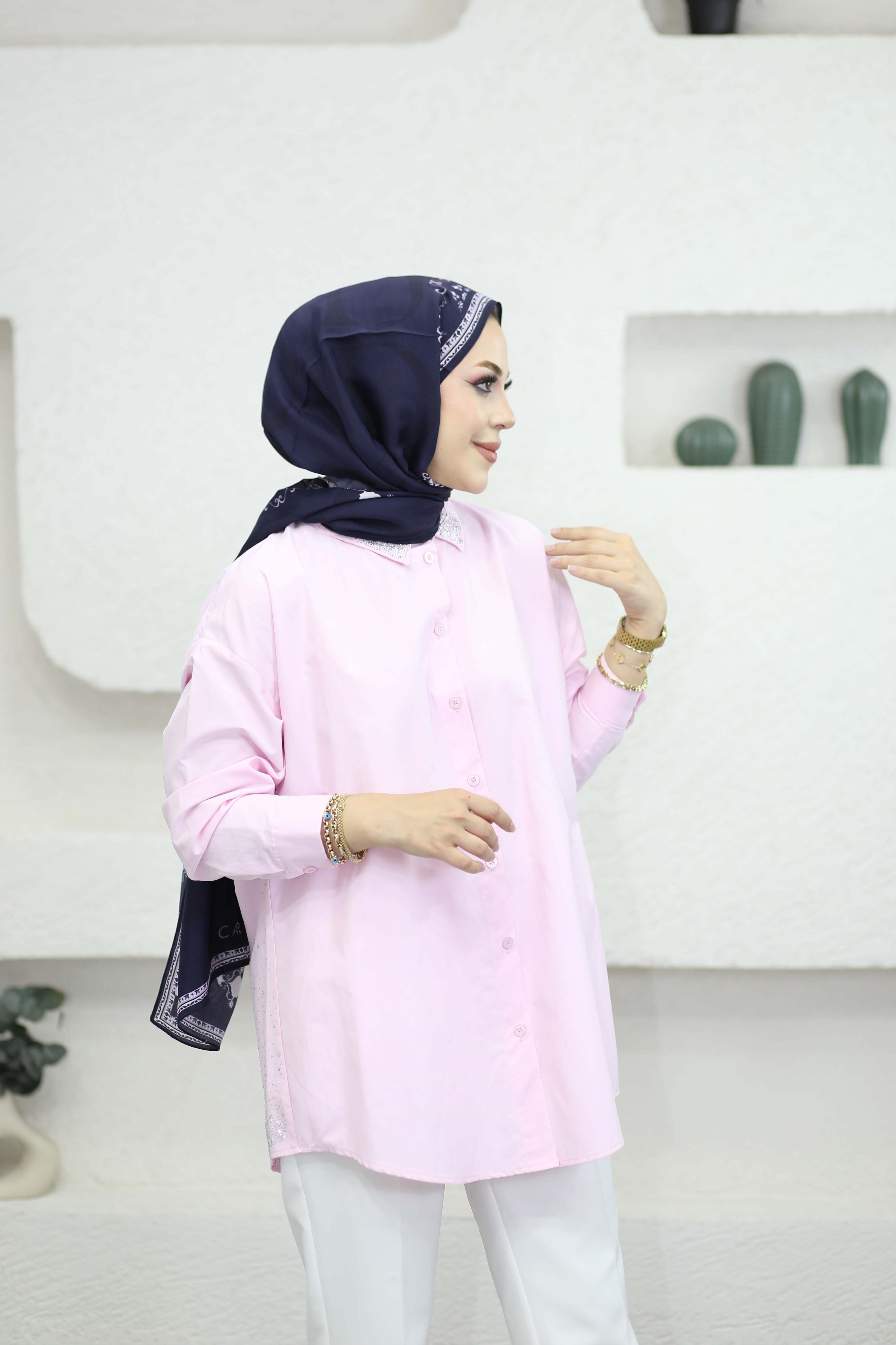 Arkası Parıltı Gömlek Pembe 170345