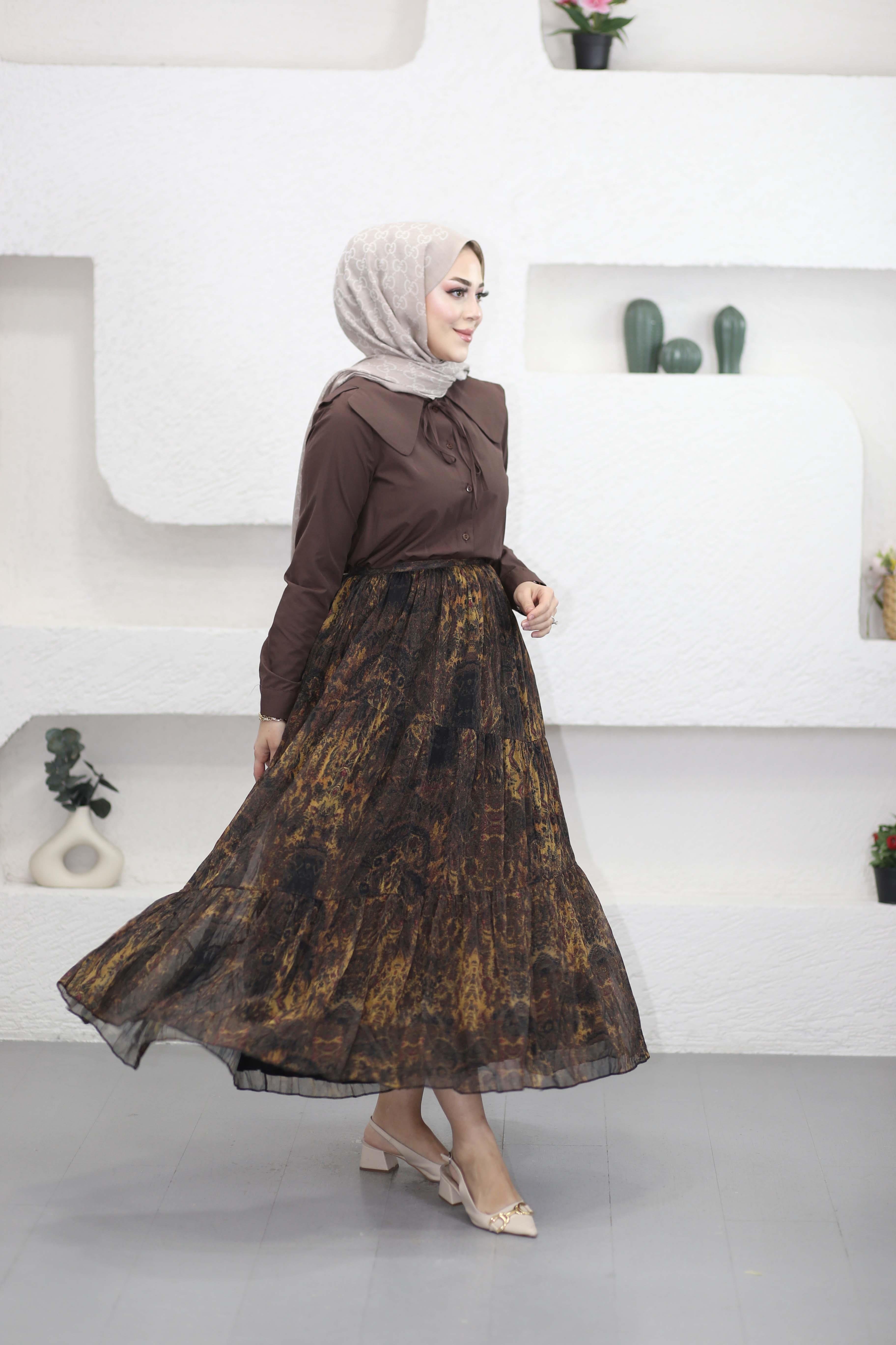 Yakası Bağlamalı Gömlek Kahverengi 3166