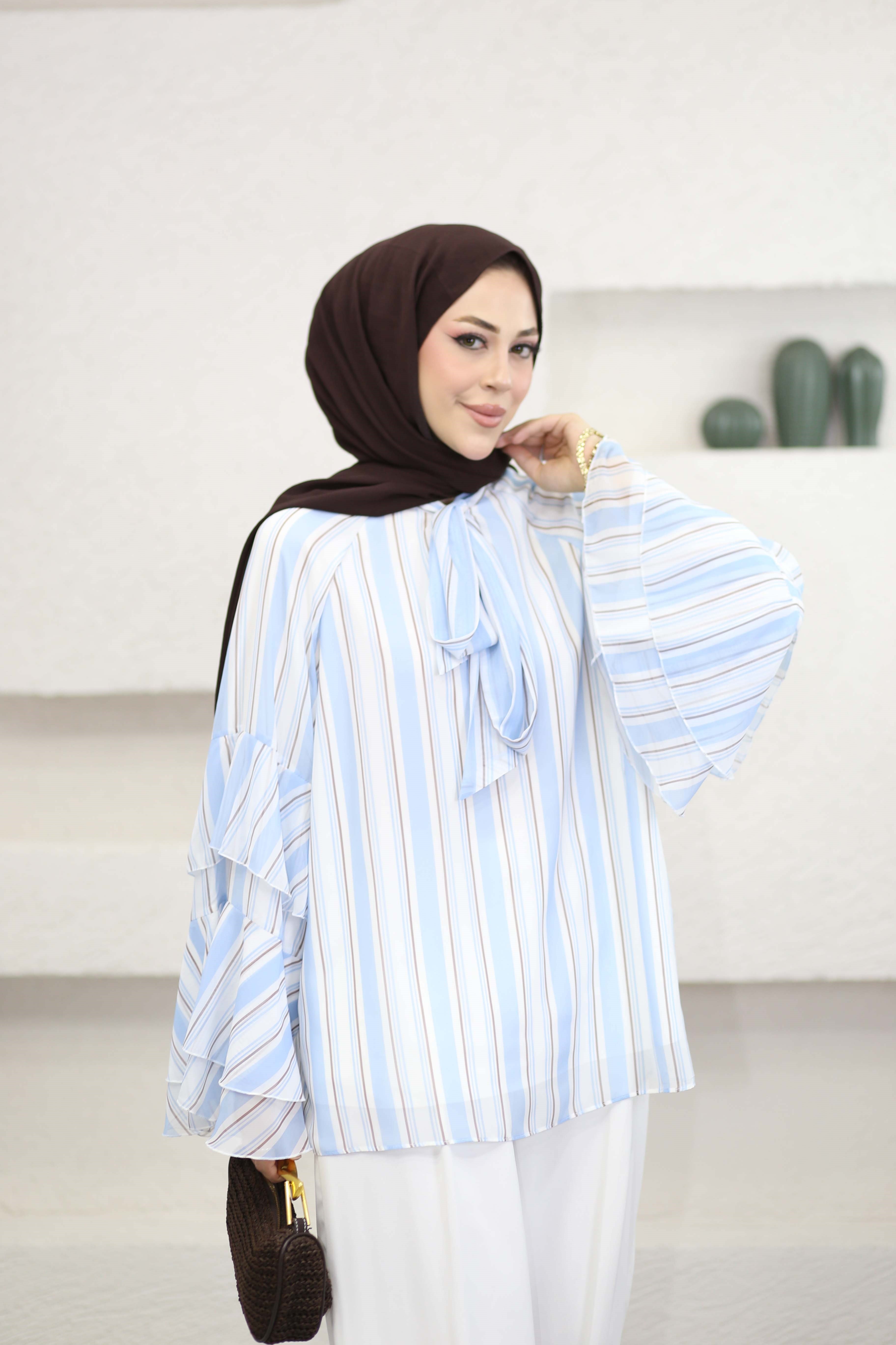 Çizgili Şifon Tunik Bebe Mavi 2907