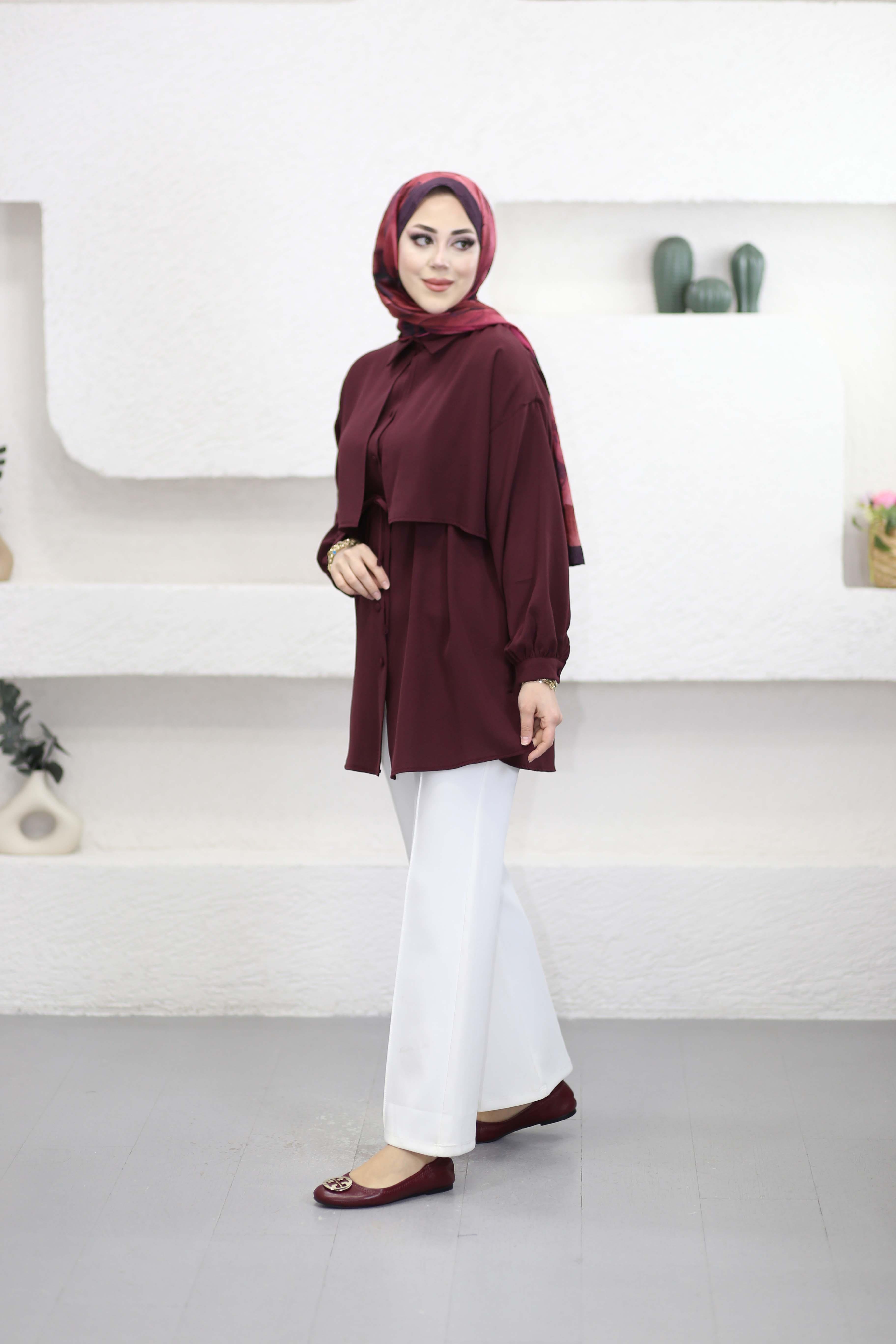 Önü Allerli Linda Tunik Bordo 1869